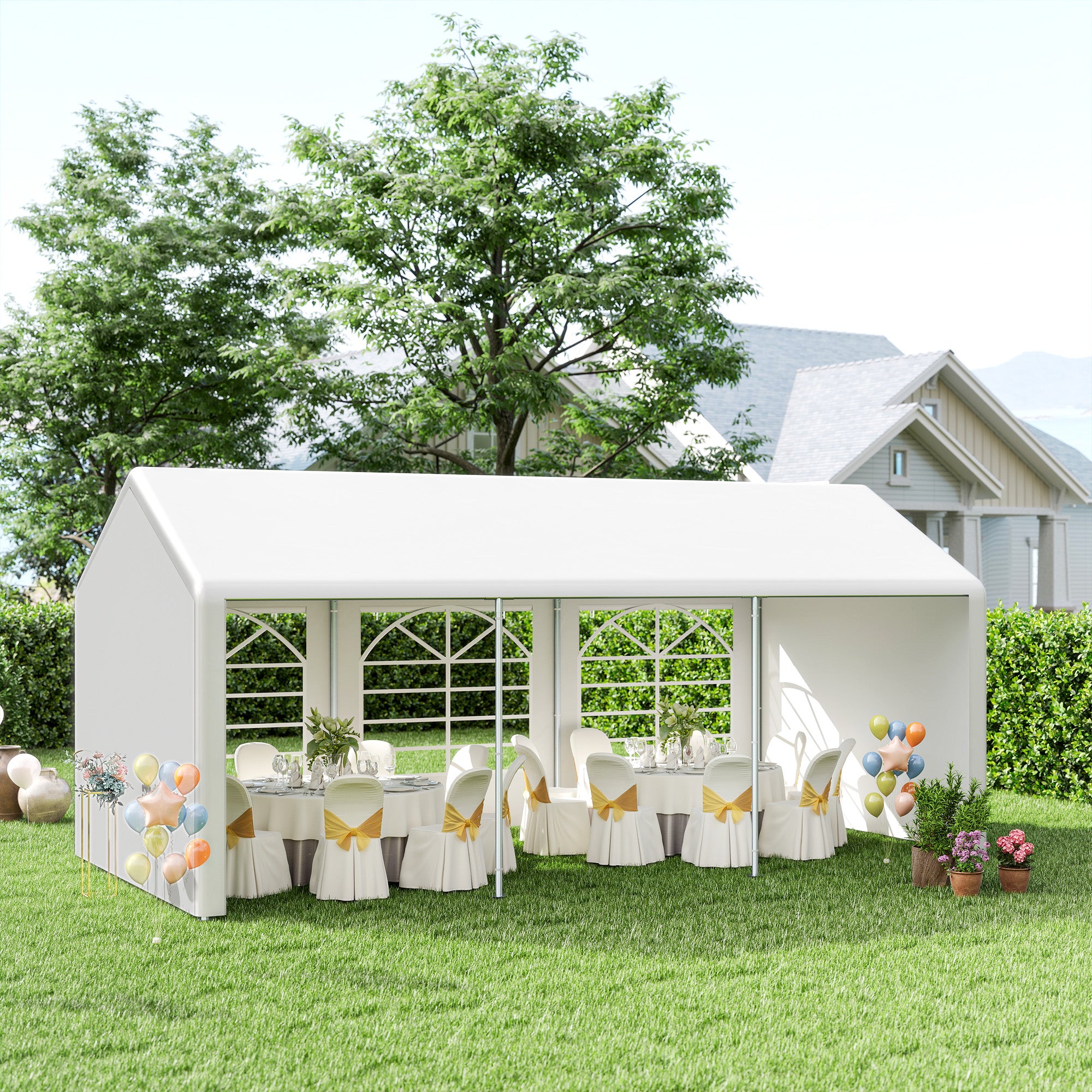 Outsunny 6 x 3(m) Garden Gazebo Marquee Party Tent Wedding Portable Garage Carport shelter Car Canopy Outdoor Heavy Duty Steel Frame Waterproof Rot Resistant