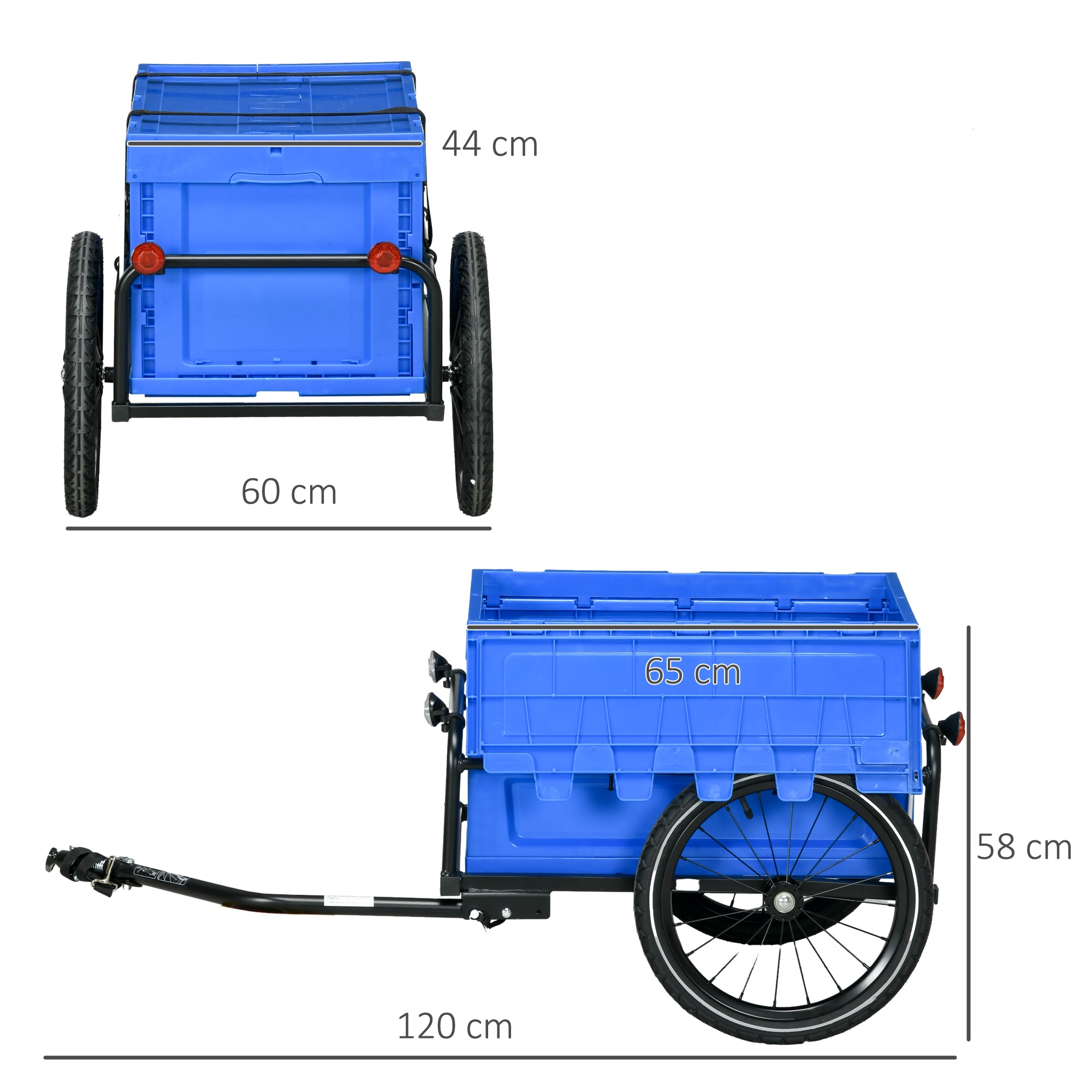 HOMCOM 65L Steel Frame Bike Trailer Storage Box - Blue - North Peak Garden Furniture