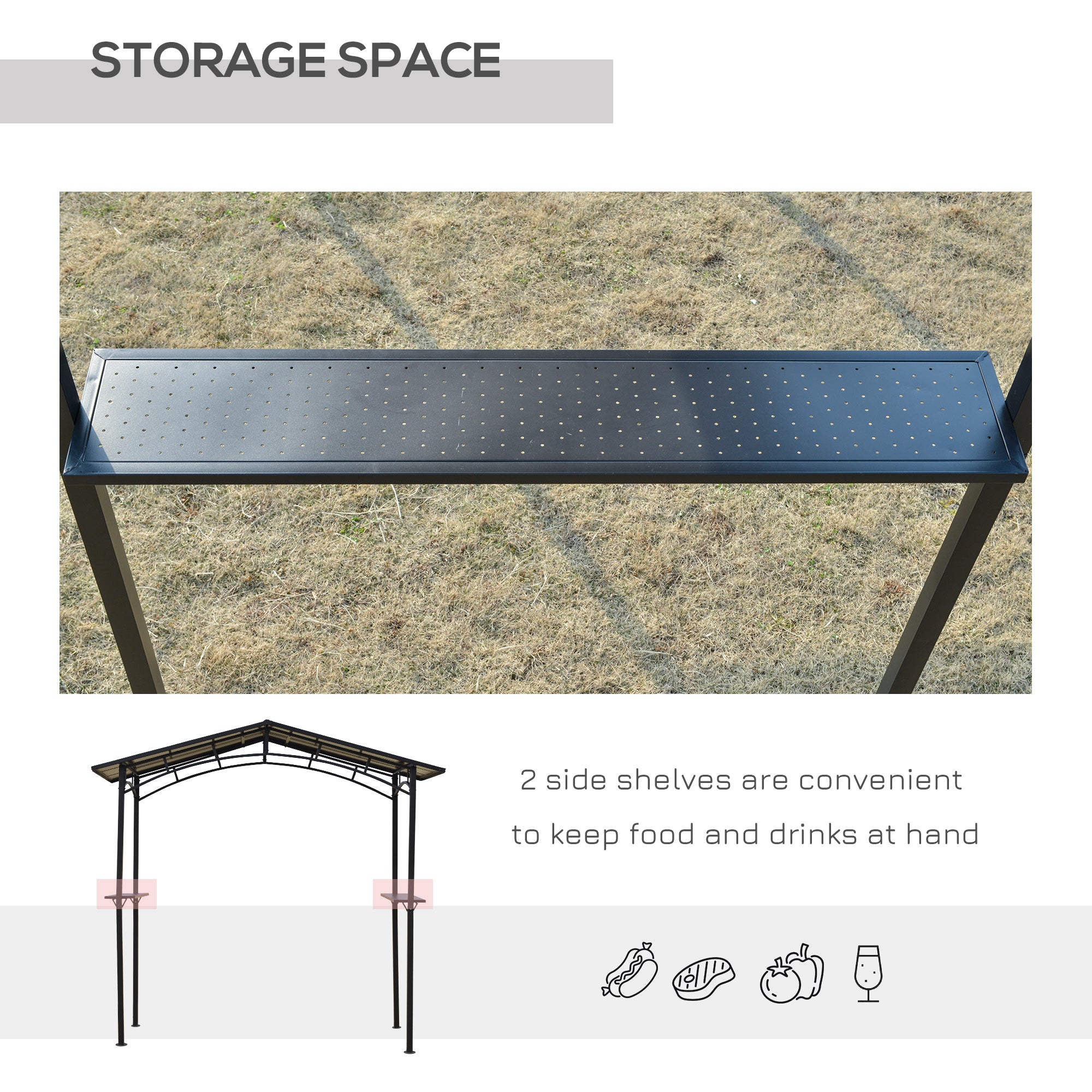 Outsunny 8ft x 5ft Outdoor BBQ Protective Gazebo Tent Aluminium Steel Frame w/ 2 Shelves Hardtop Roof Canopy Ground Stakes Safe Cooking - North Peak Garden Furniture