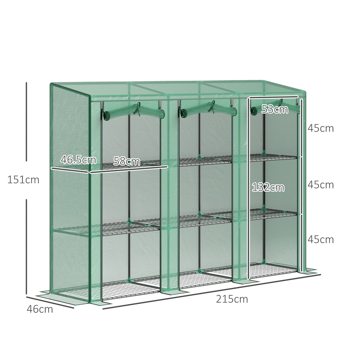 Outsunny 46 x 215 cm Nine-Shelf Greenhouse - Green