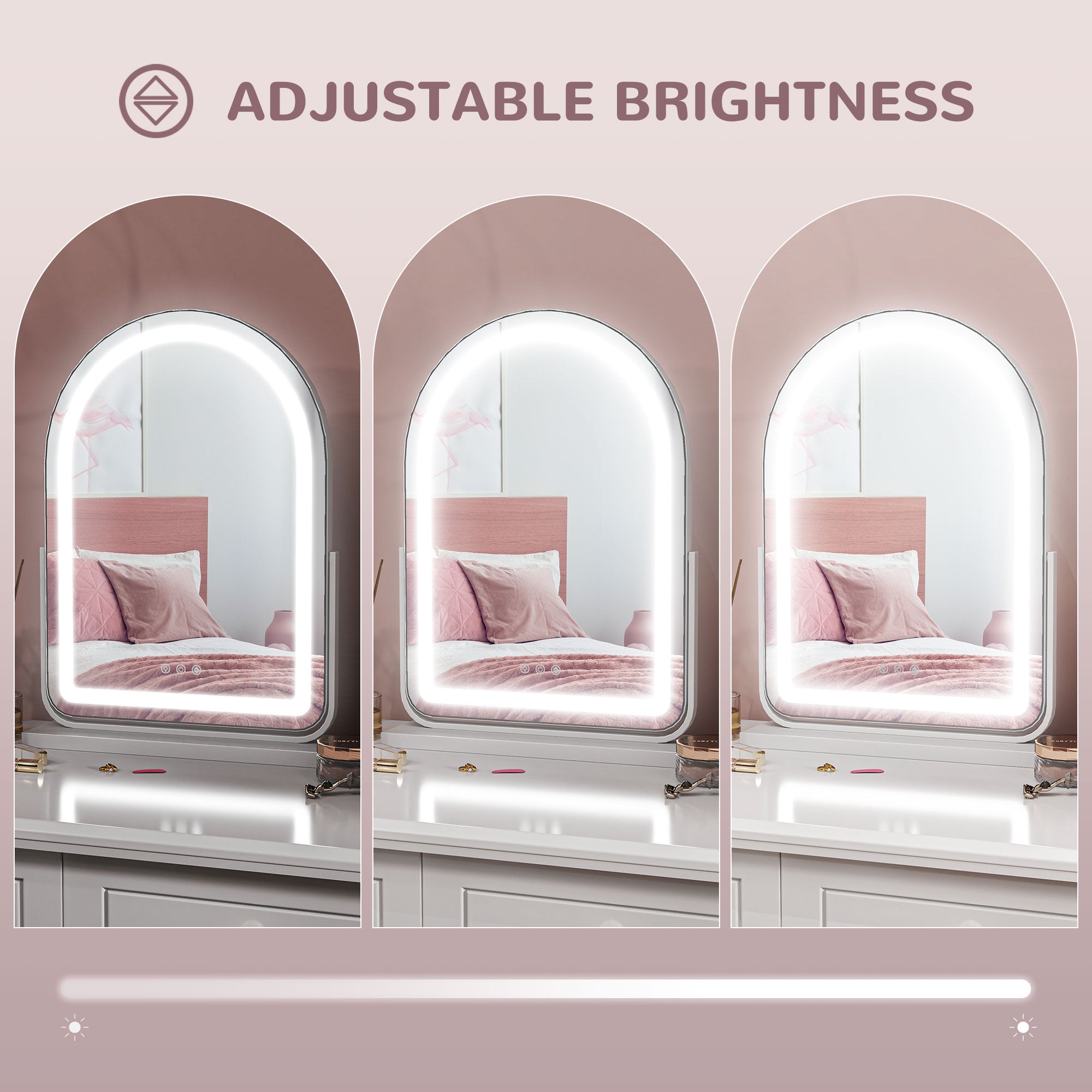 HOMCOM LED Vanity Mirror with Lights, 43 x 59cm Lighted Makeup Mirror with 3 Colour, 360° Rotation, Touch Screen, for Bedroom and Dressing Room, White - North Peak Garden Furniture