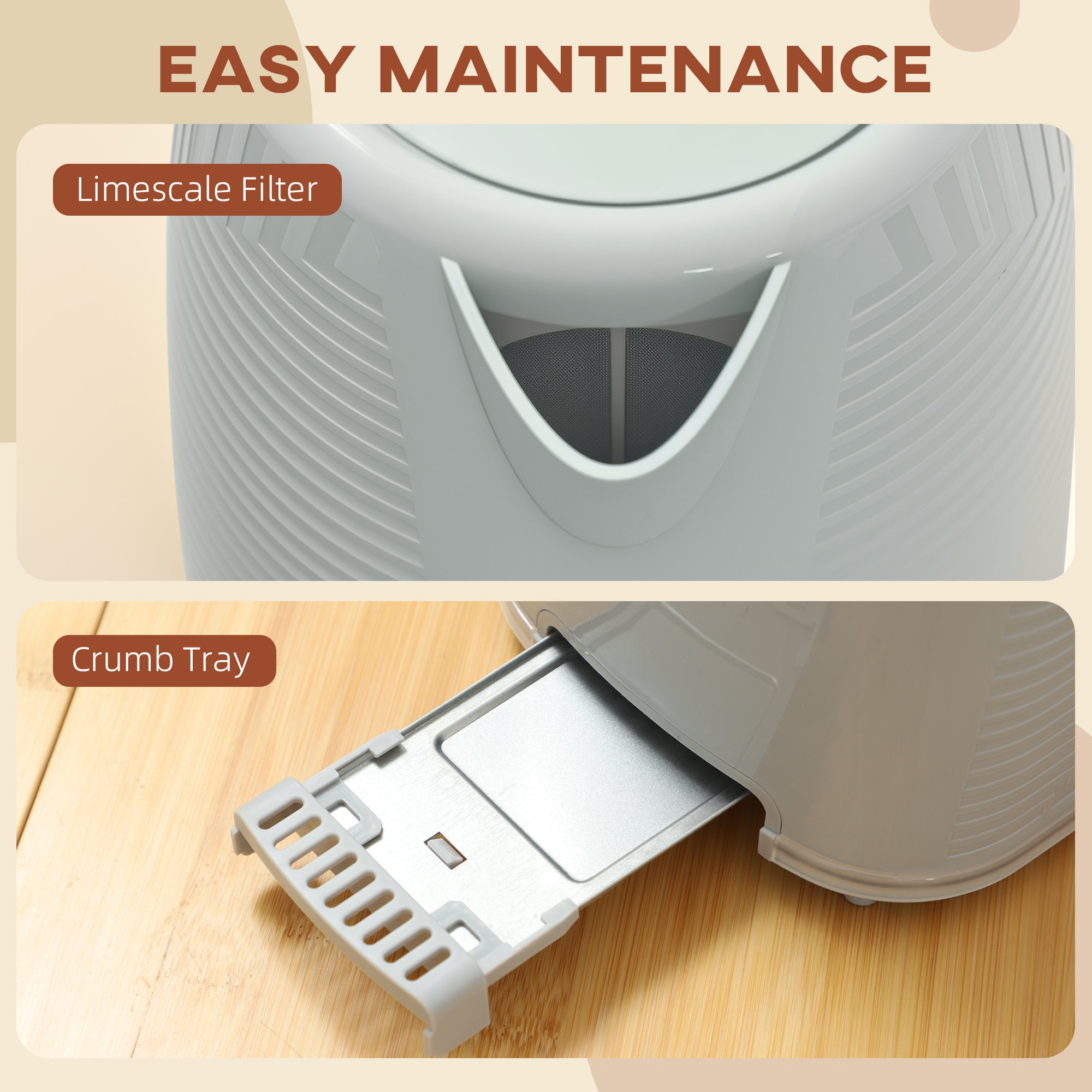 HOMCOM Modern Kettle and Toaster Set - Grey