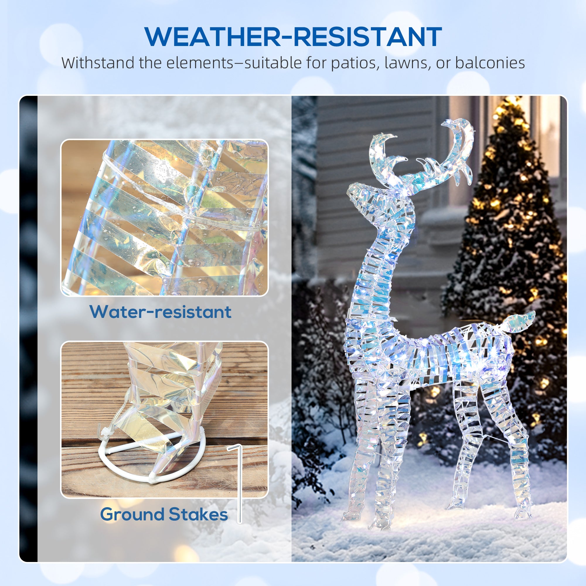 Outsunny Lighted Christmas Reindeer with Sleigh, Outdoor Yard Reindeer with 170 Warm White LED Lights, Holiday Decor with Stakes, Waterproof, Silver