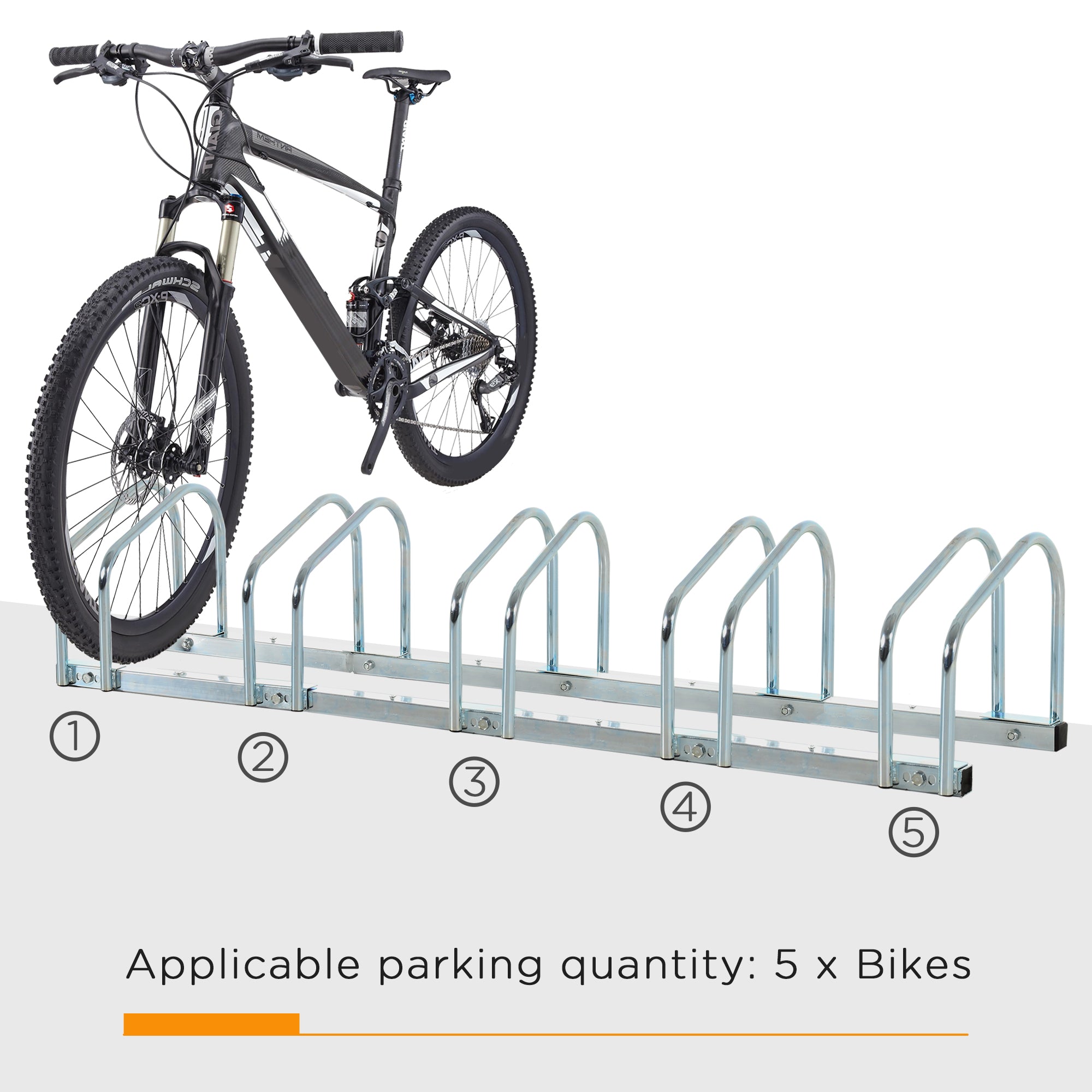 HOMCOM Bike Stand Parking Rack Floor or Wall Mount Bicycle Cycle Storage Locking Stand (5 Racks, Silver) - North Peak Garden Furniture