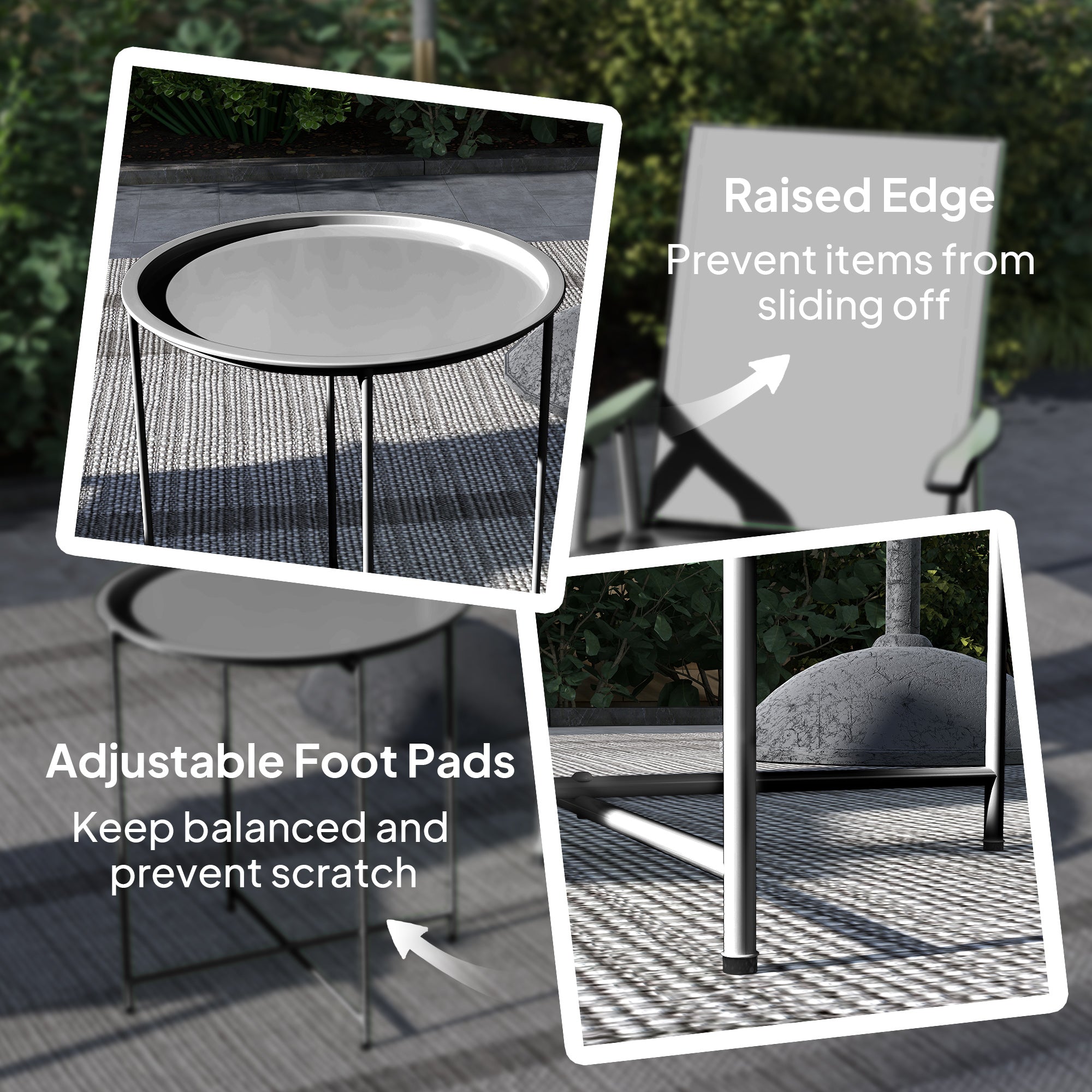 Outsunny Steel Removable Tray Top Garden Table - Black