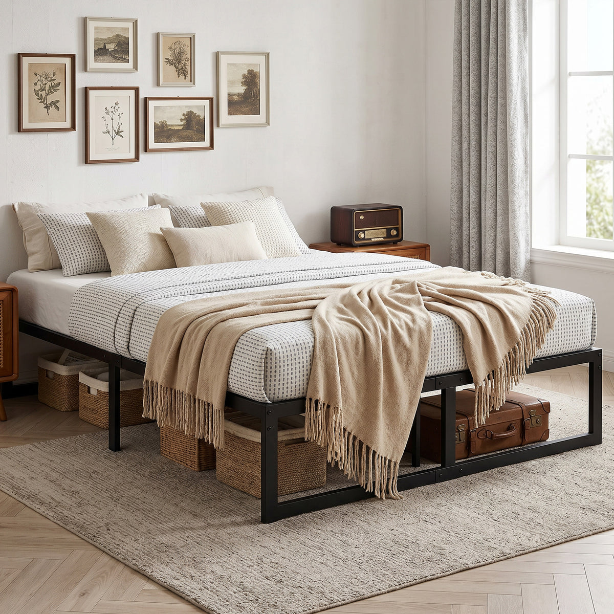 HOMCOM 4ft Small Double Bed Frame with Underbed Storage and Steel Slat Support, 32.5 cm Height, Noise-Free, Black