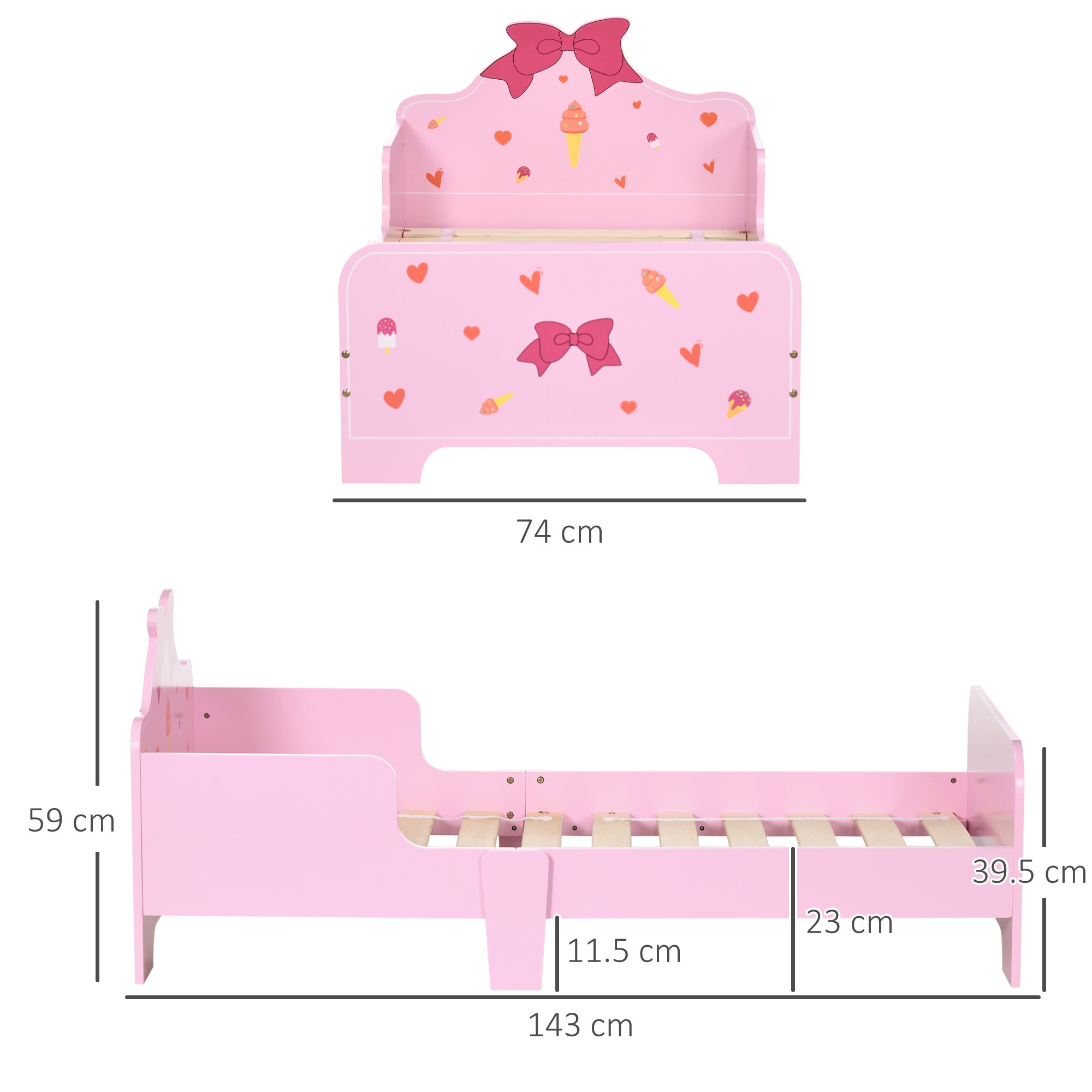 ZONEKIZ Princess-Themed Kids Toddler Bed w/ Cute Patterns, Safety Rails, for Ages 3-6 Years - Pink - North Peak Garden Furniture