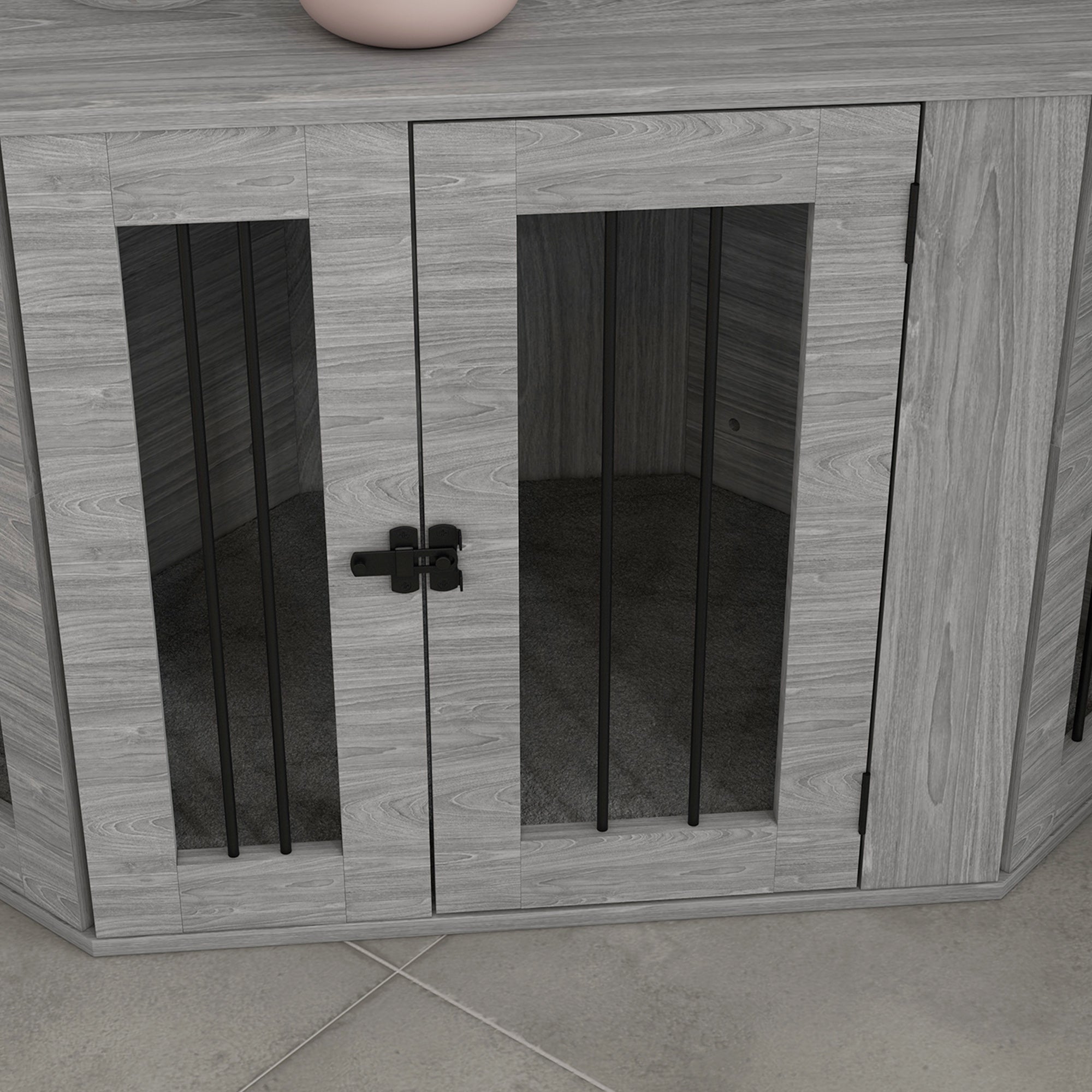 PawHut 2 in 1 Dog Crate Furniture Side Table, with Cushion, 104 x 55 x 63cm - Grey - North Peak Garden Furniture