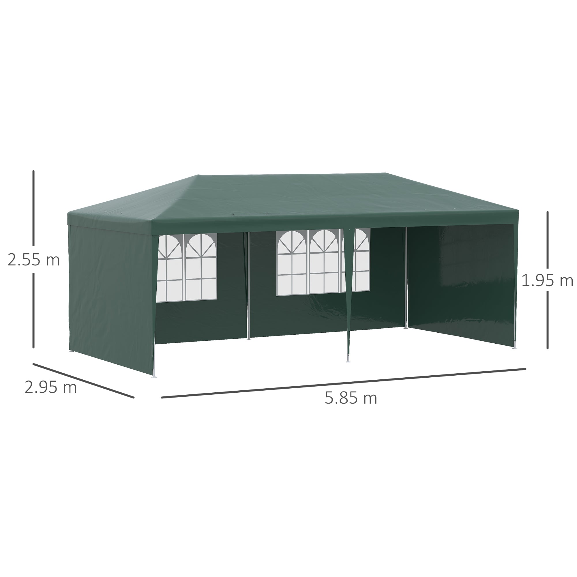 Outsunny 6x3 m Party Tent Gazebo Marquee Outdoor Patio Canopy Shelter with Windows and Side Panels, Green - North Peak Garden Furniture