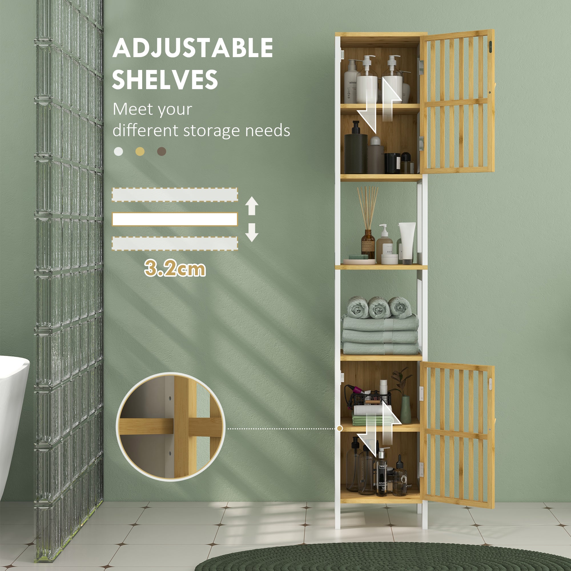 HOMCOM Bamboo-Blend Retro Cut-Out Tall Bathroom Storage Unit - North Peak Garden Furniture