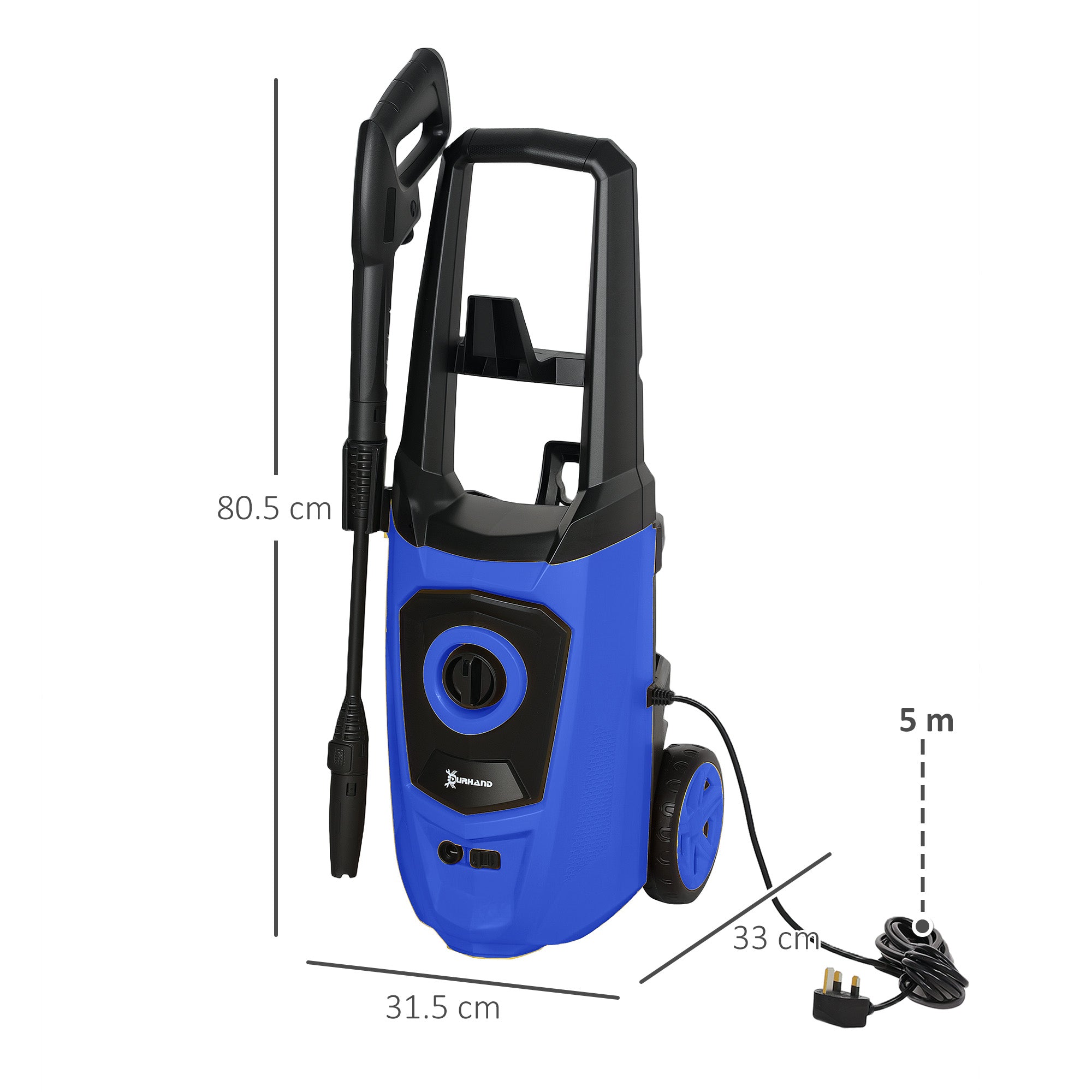 DURHAND 1800W High Pressure Washer, 150 Bar Pressure, 510 L/h Flow, High-Performance Portable Power Jet Wash Cleaner Blue - North Peak Garden Furniture
