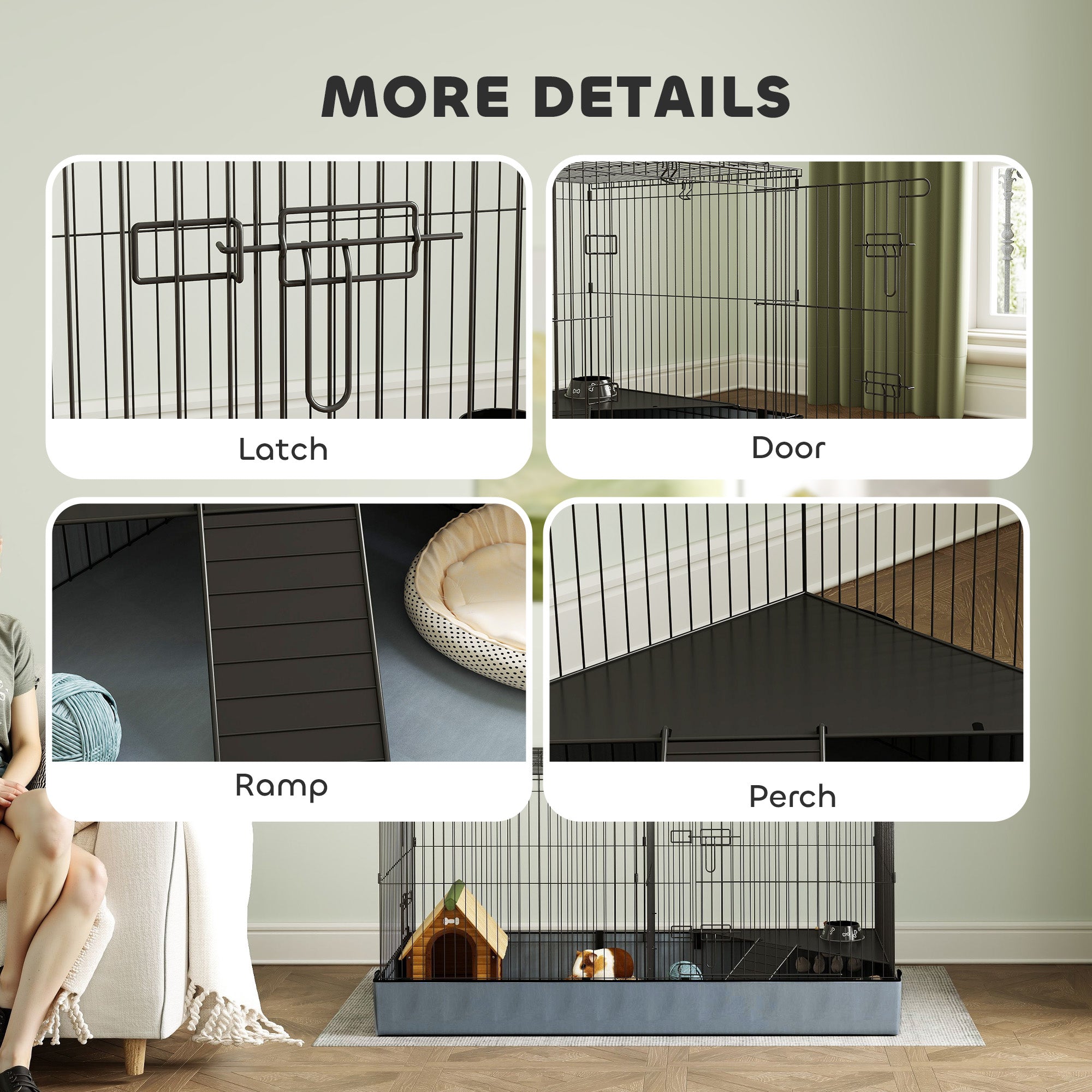 PawHut 2 in 1 Guinea Pig Cage, Rabbit Cage Pet Playpen with 2 Separate Area, Waterproof Oxford Fabric Floor for Hedgehogs - North Peak Garden Furniture