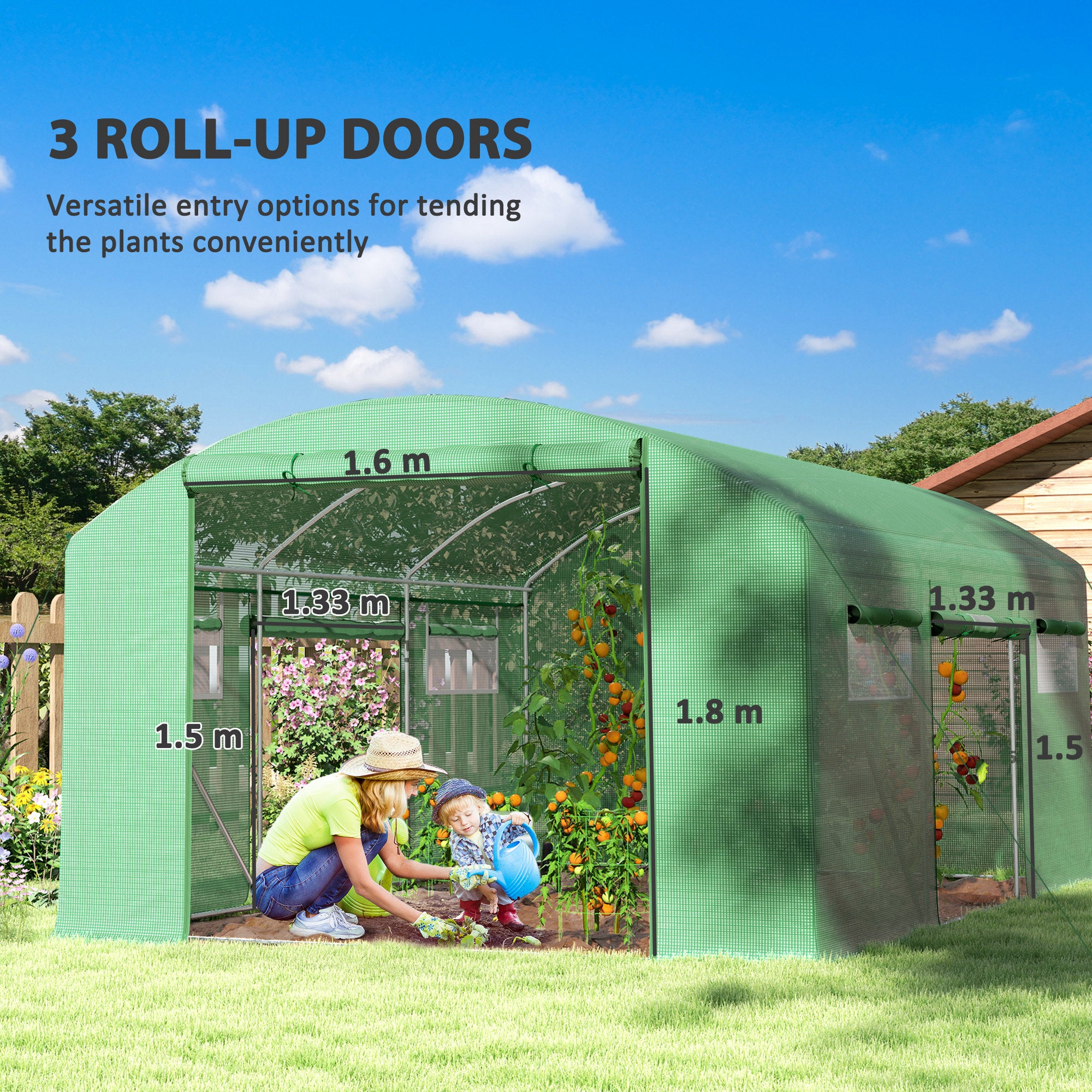 Outsunny 13 x 9.8ft Walk-In Polytunnel Greenhouse - Green