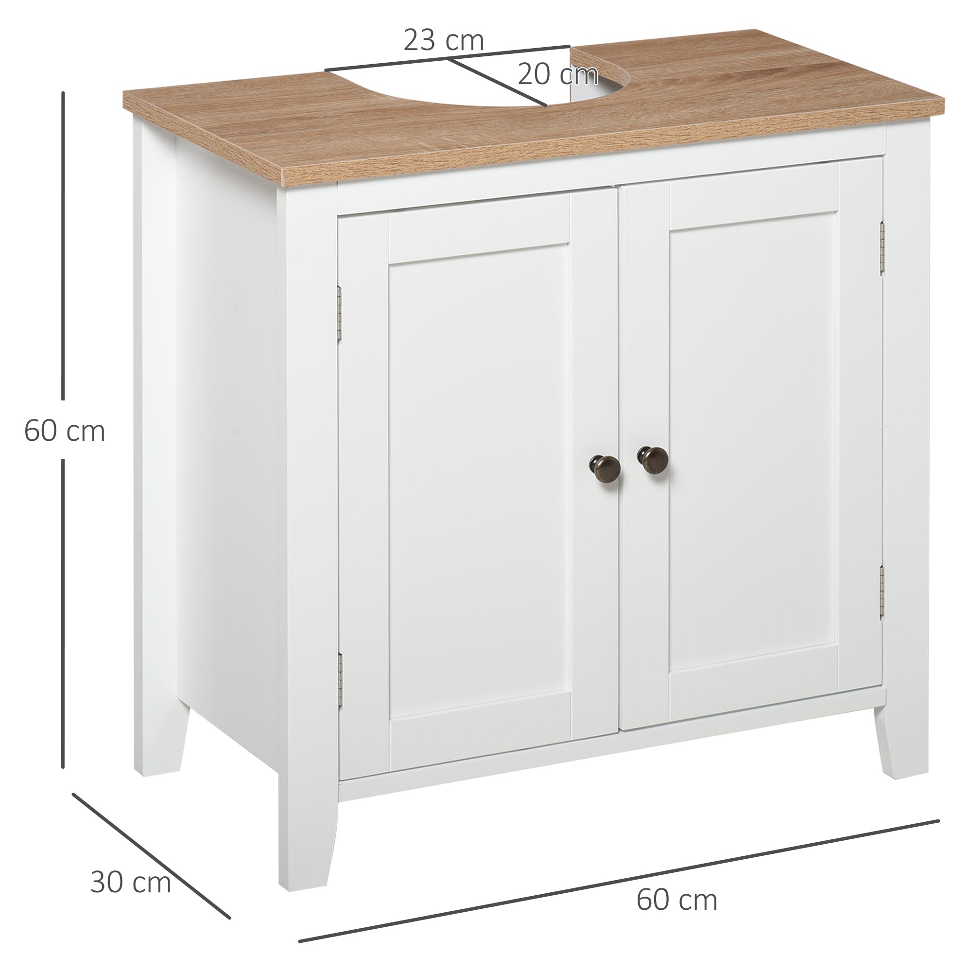 kleankin Bathroom Sink Cabinet, Bathroom Floor Storage Cabinet with 2 Doors Pedestal Under Sink Design, Space Saver Organizer Freestanding with Internal Adjustable Shelf, White - North Peak Garden Furniture