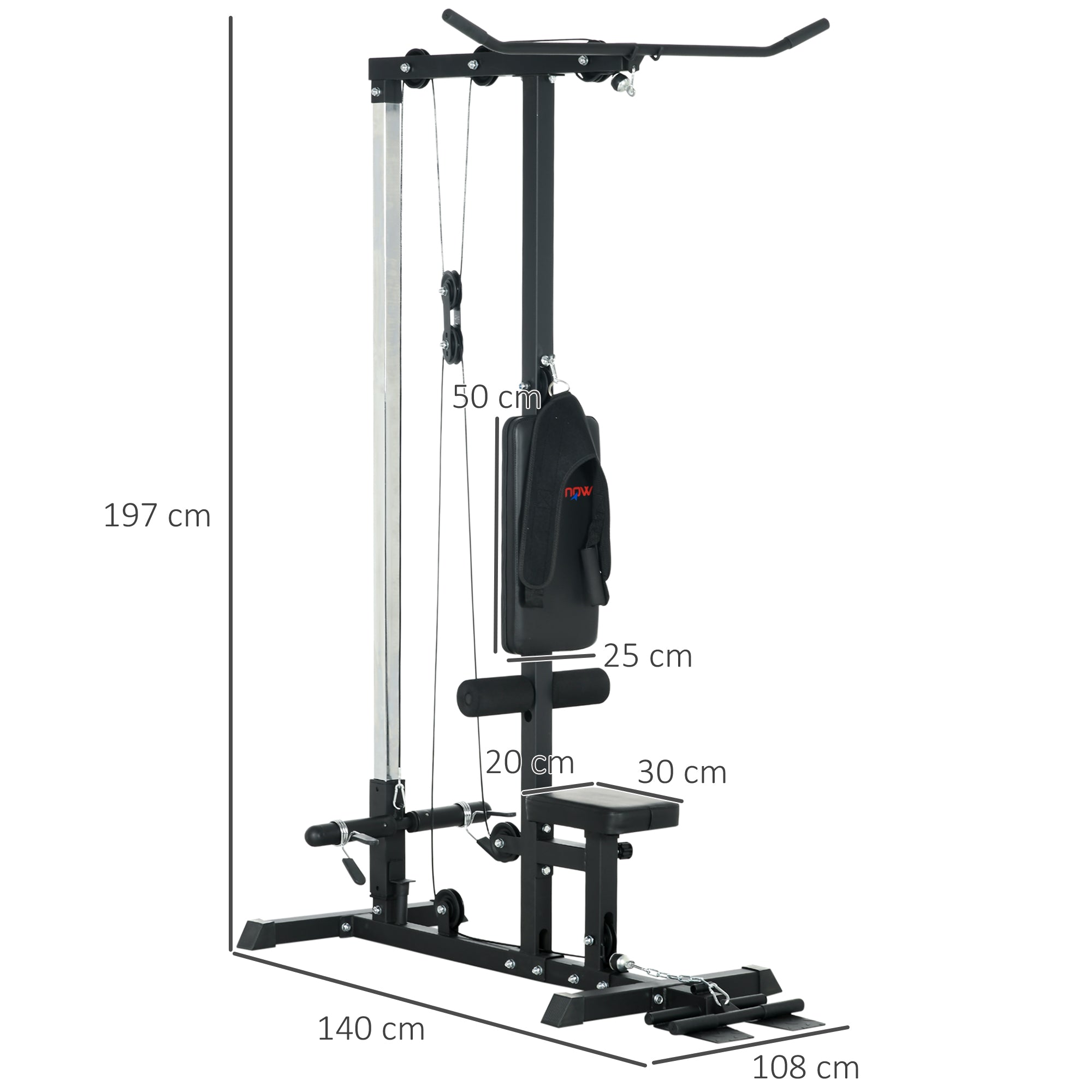 SPORTNOW Pull Up Station, Power Cage with Adjustable Seat, for Home Gym - Black - North Peak Garden Furniture