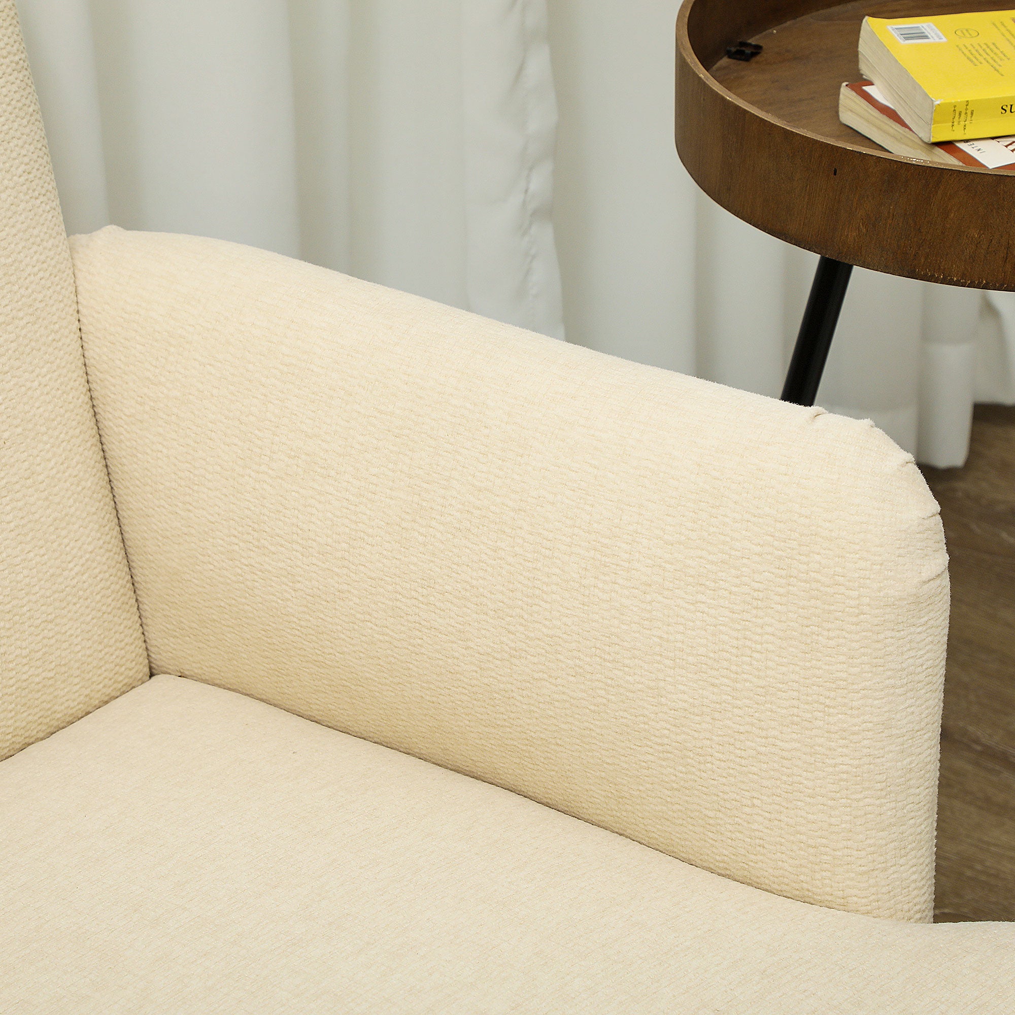 HOMCOM Velvet Feel Fabric 2 Seater Sofa, Small Sofa Loveseat with 21cm Thick Padding and Wood Legs, Cream White - North Peak Garden Furniture