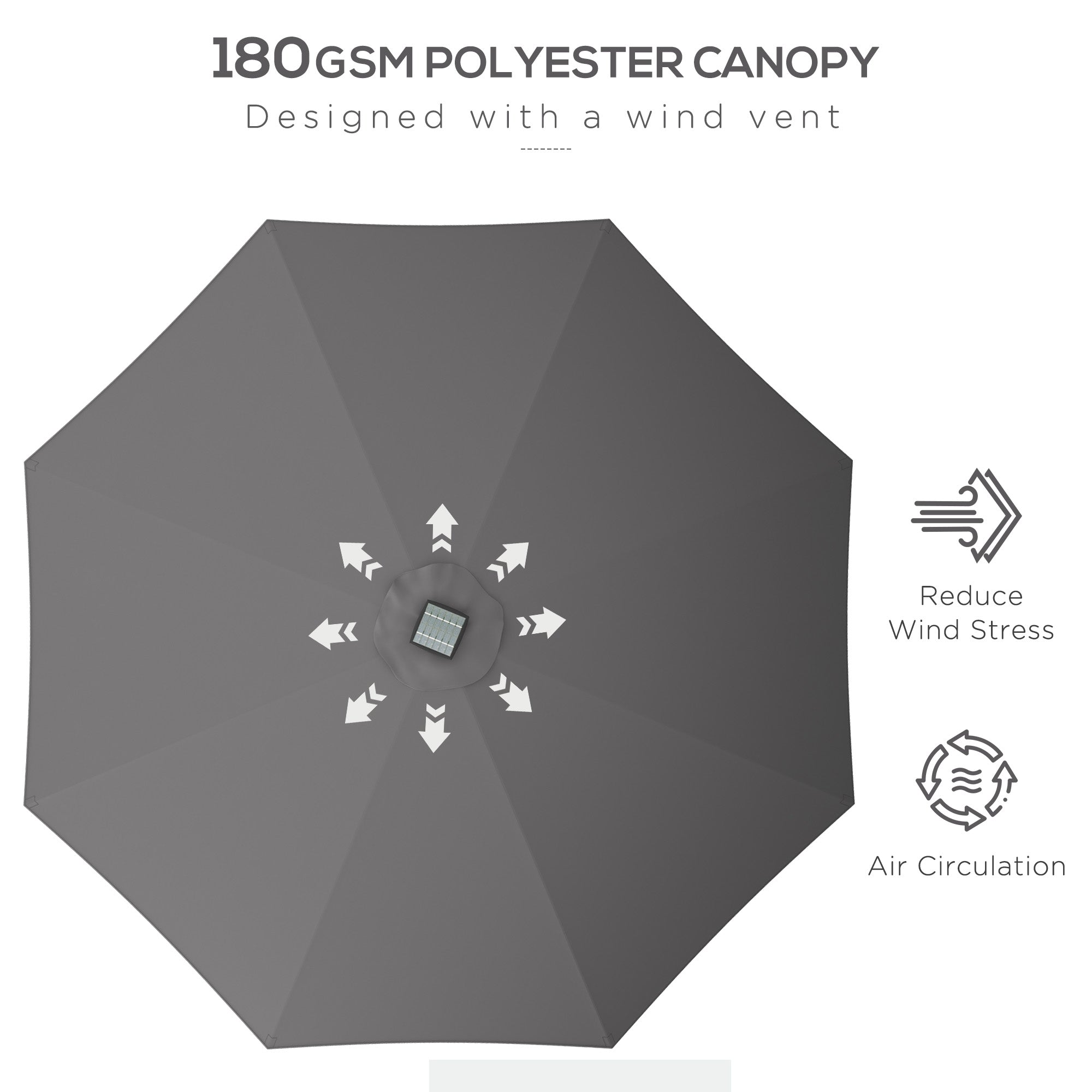 Outsunny 2.65m Garden Parasol, with LED Lights - Dark Grey - North Peak Garden Furniture