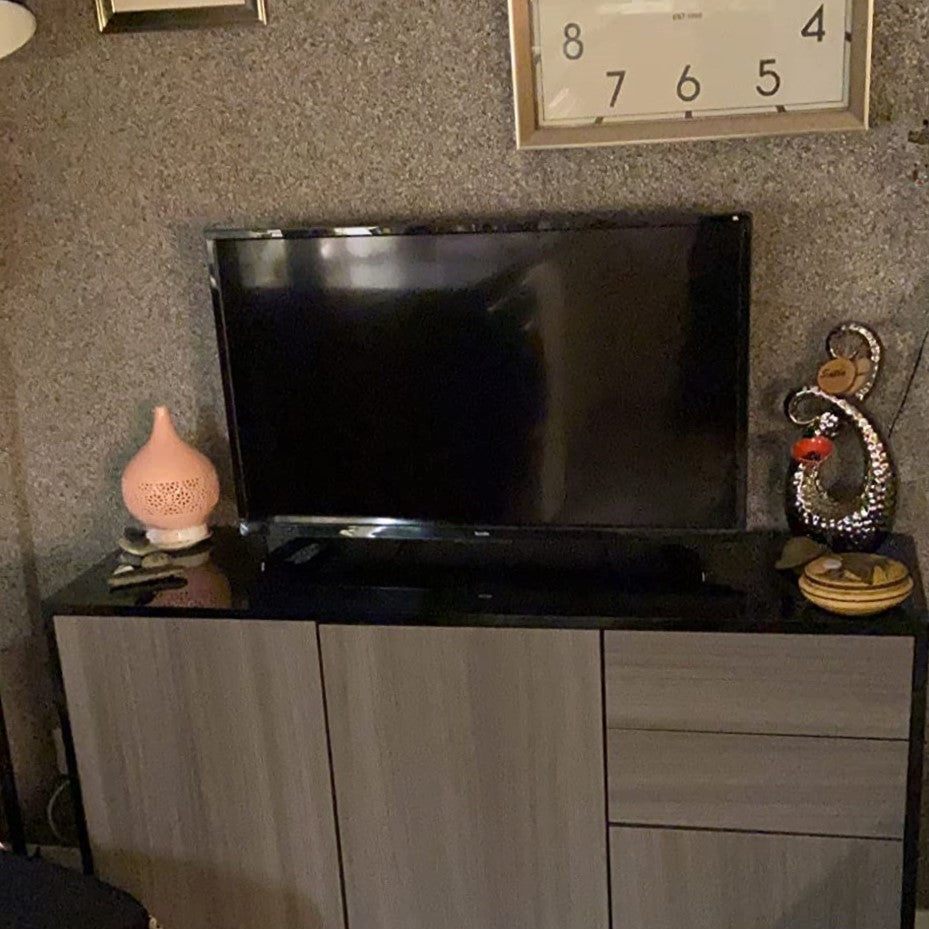 HOMCOM High Gloss Frame Sideboard, Side Cabinet, Push-Open Design with 2 Drawer for Living Room, Bedroom, Light Grey and Black