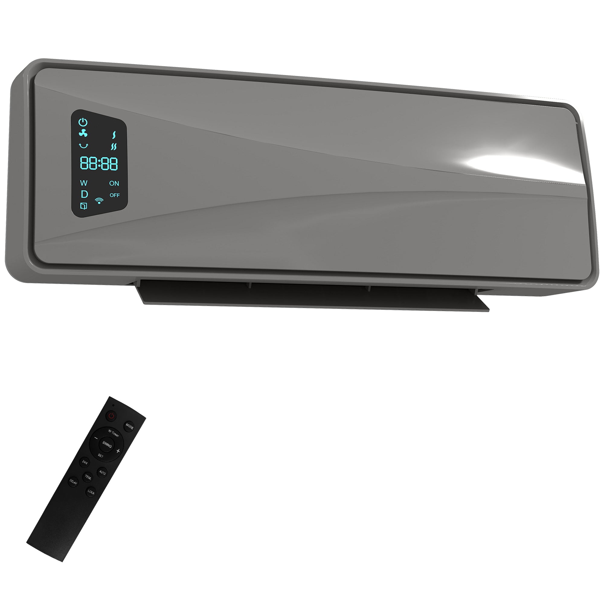 HOMCOM 2000W Ceramic Electric Heater with Fan, Adjustable Thermostat, Wall Mounted - Grey
