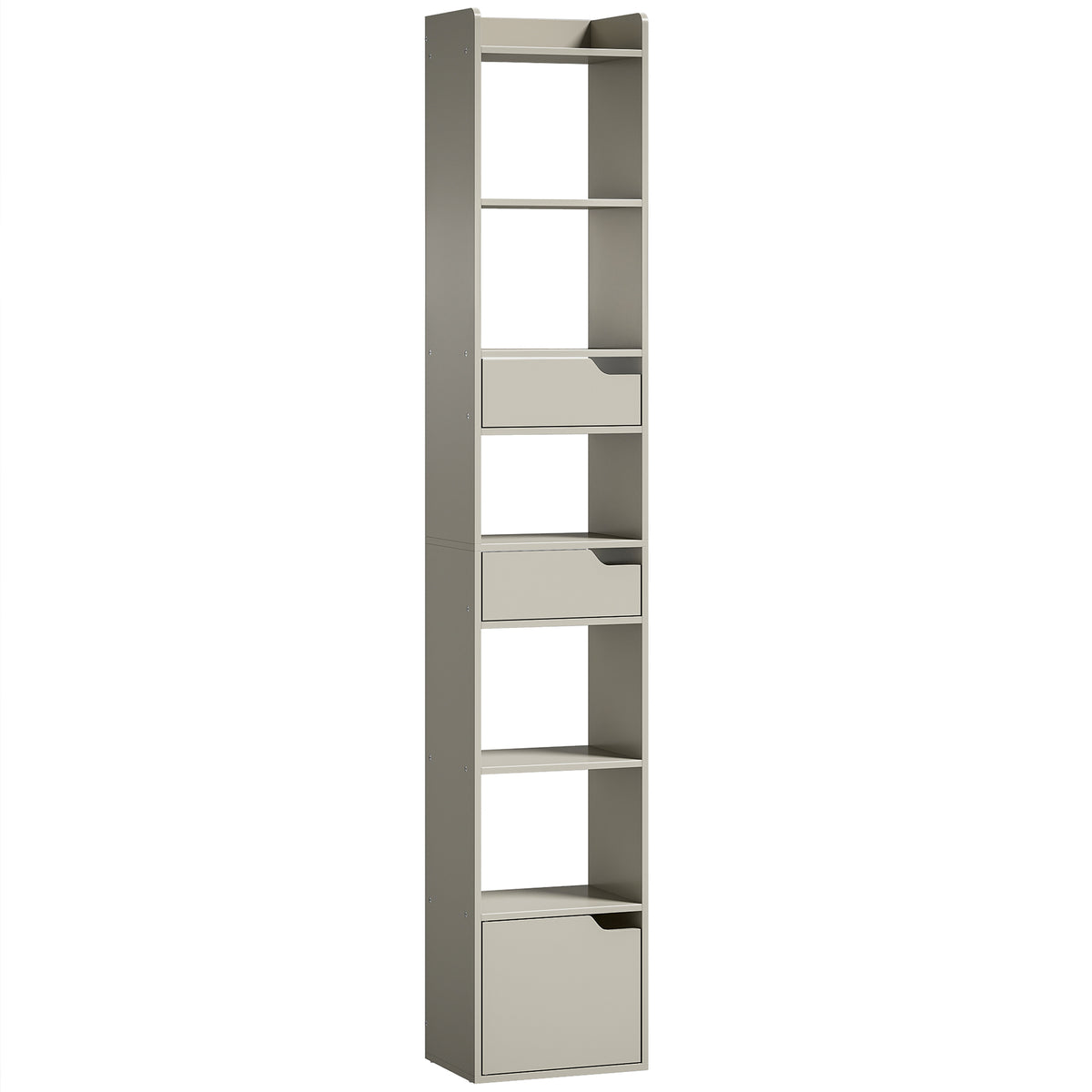 HOMCOM Bookcase Tall Narrow with 5 Tiers and Drawers Freestanding Bookshelf Storage Cabinet for Living Room Grey