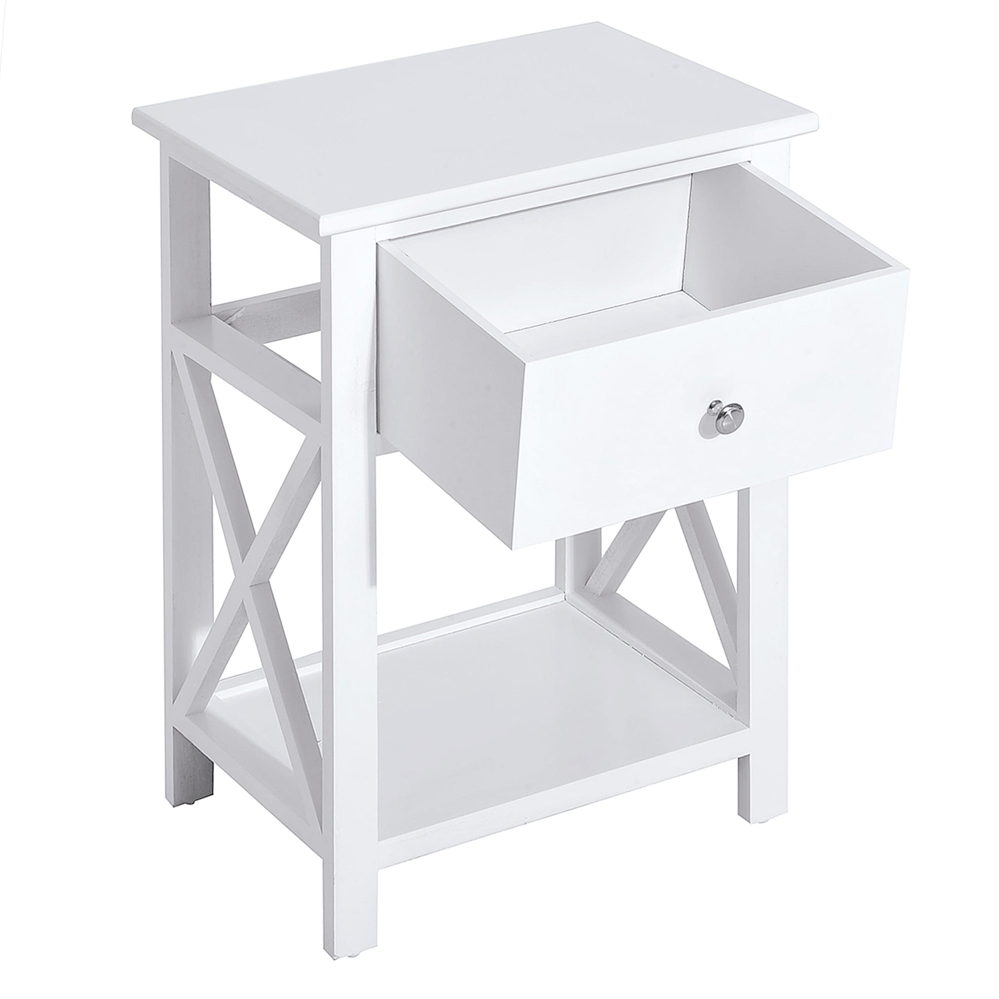 HOMCOM End Table, Sofa Side Table with Drawer X Bar Bottom Storage Shelf, Nightstand Bedside Table for Bedroom or Living Room White - North Peak Garden Furniture