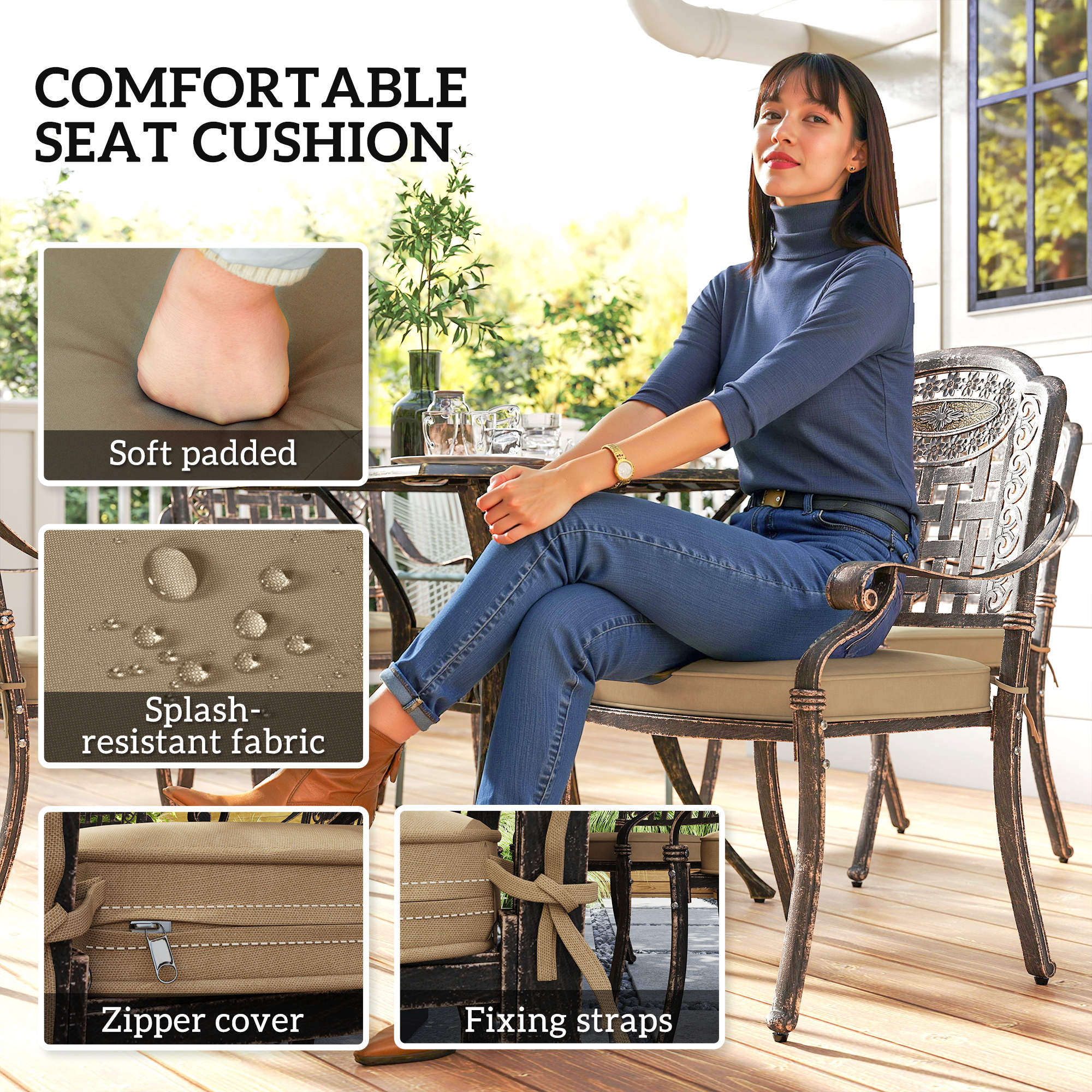 Outsunny Five-Piece Cast Aluminium Garden Dining Set - Bronze Tone - North Peak Garden Furniture