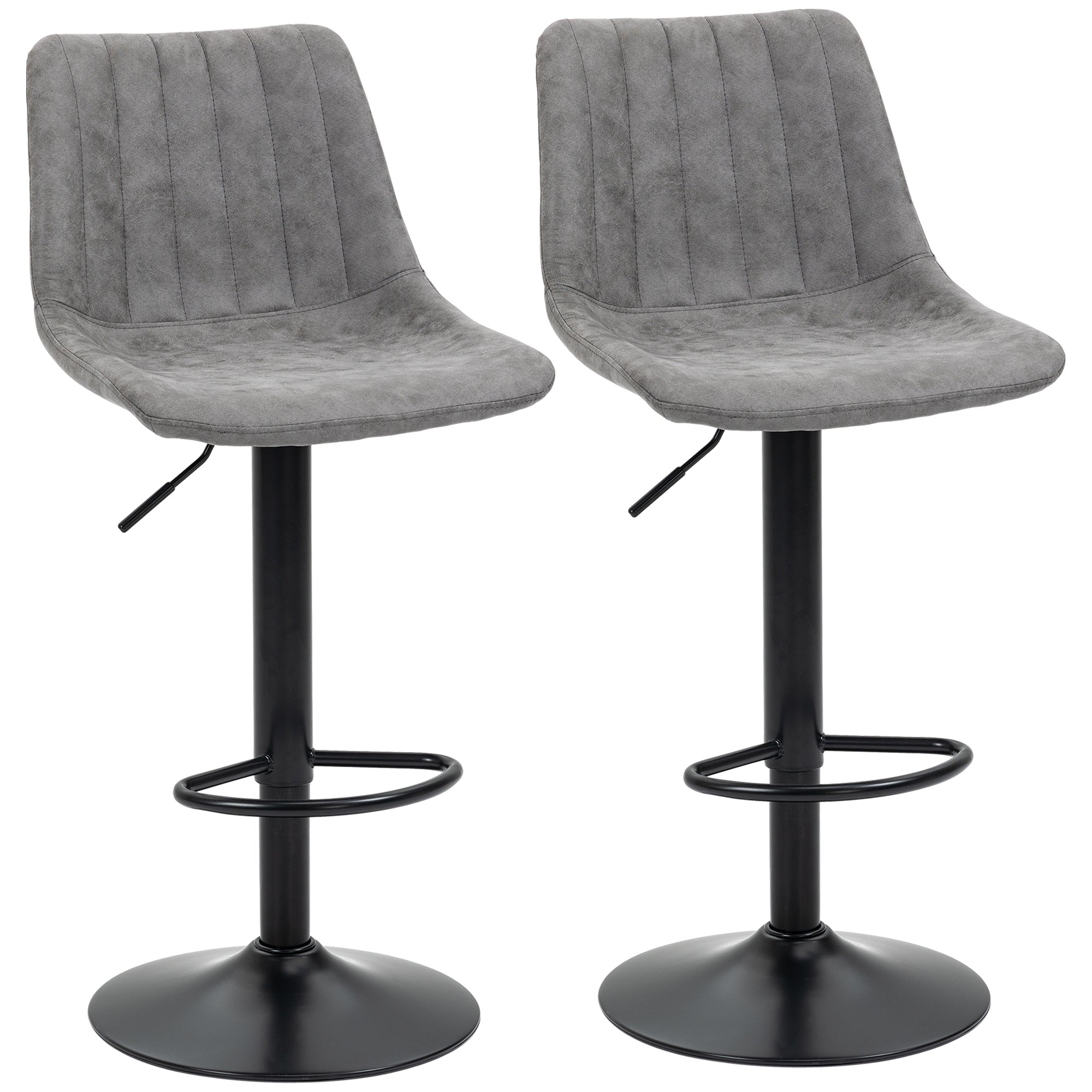 HOMCOM Adjustable Bar Stools Set of 2 Counter Height Barstools Dining Chairs 360° Swivel with Footrest for Home Pub, Grey - North Peak Garden Furniture