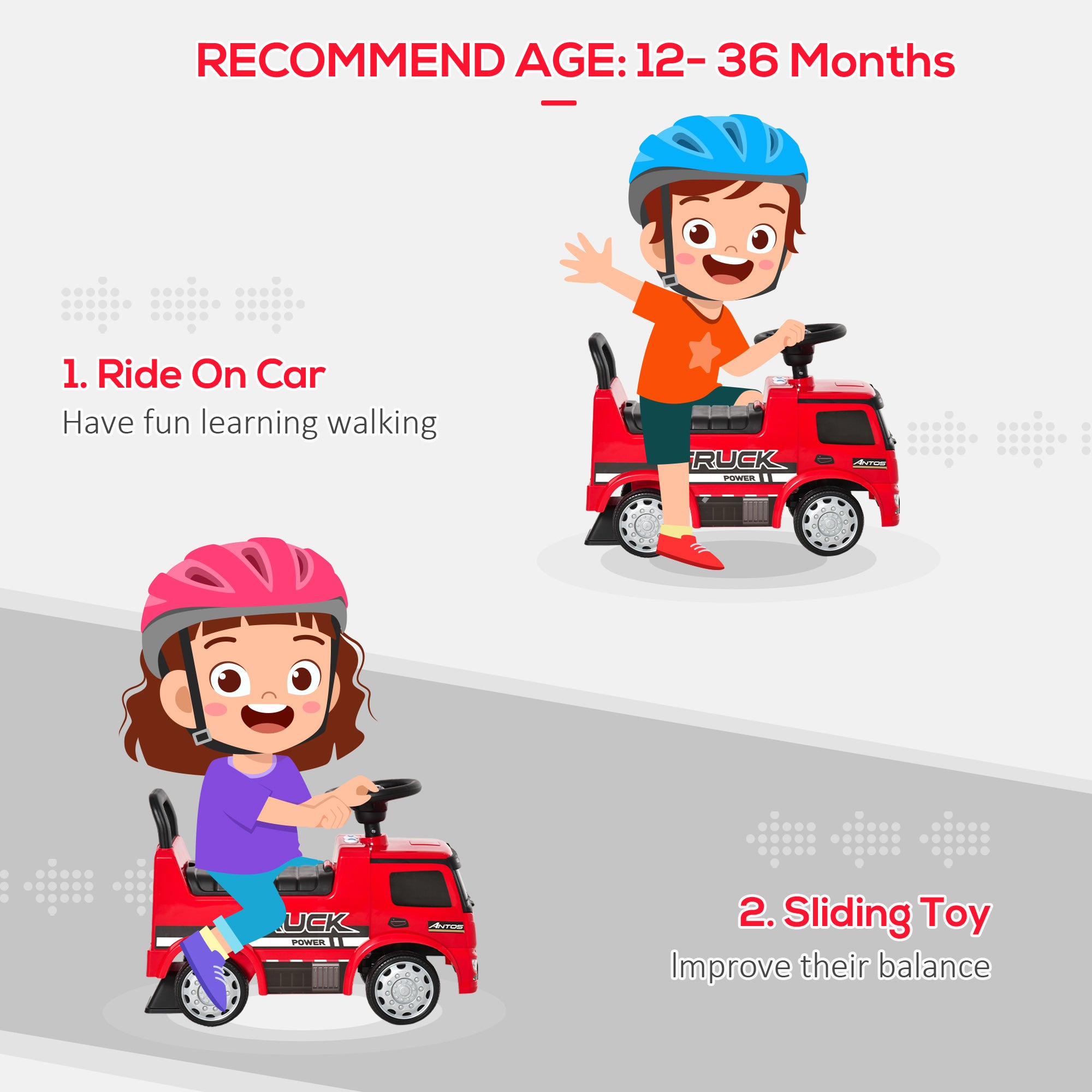 HOMCOM Compatible Kids Ride On Car Truck Mercedes Benz Licensed Toddler Foot To Floor Slider w/Under Seat Storage for 12 - 36 Months Red - North Peak Garden Furniture