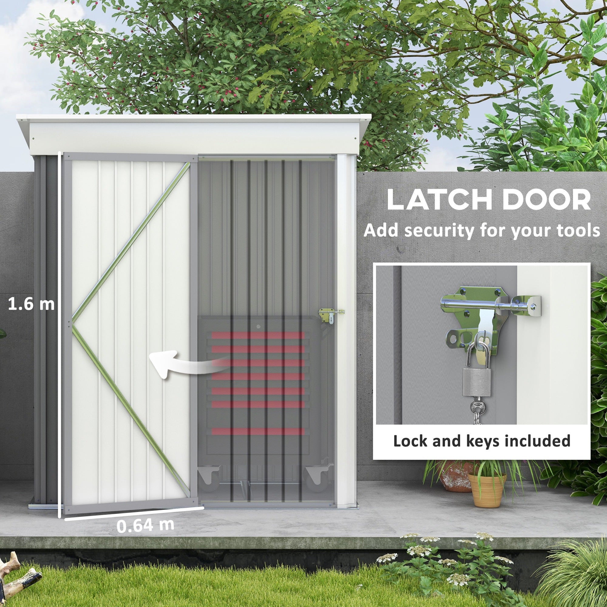 Outsunny Metal Garden Shed, Outdoor Lean-to Shed for Tool Motor Bike, with Adjustable Shelf, Lock, Gloves, 5'x3'x6', Grey - North Peak Garden Furniture