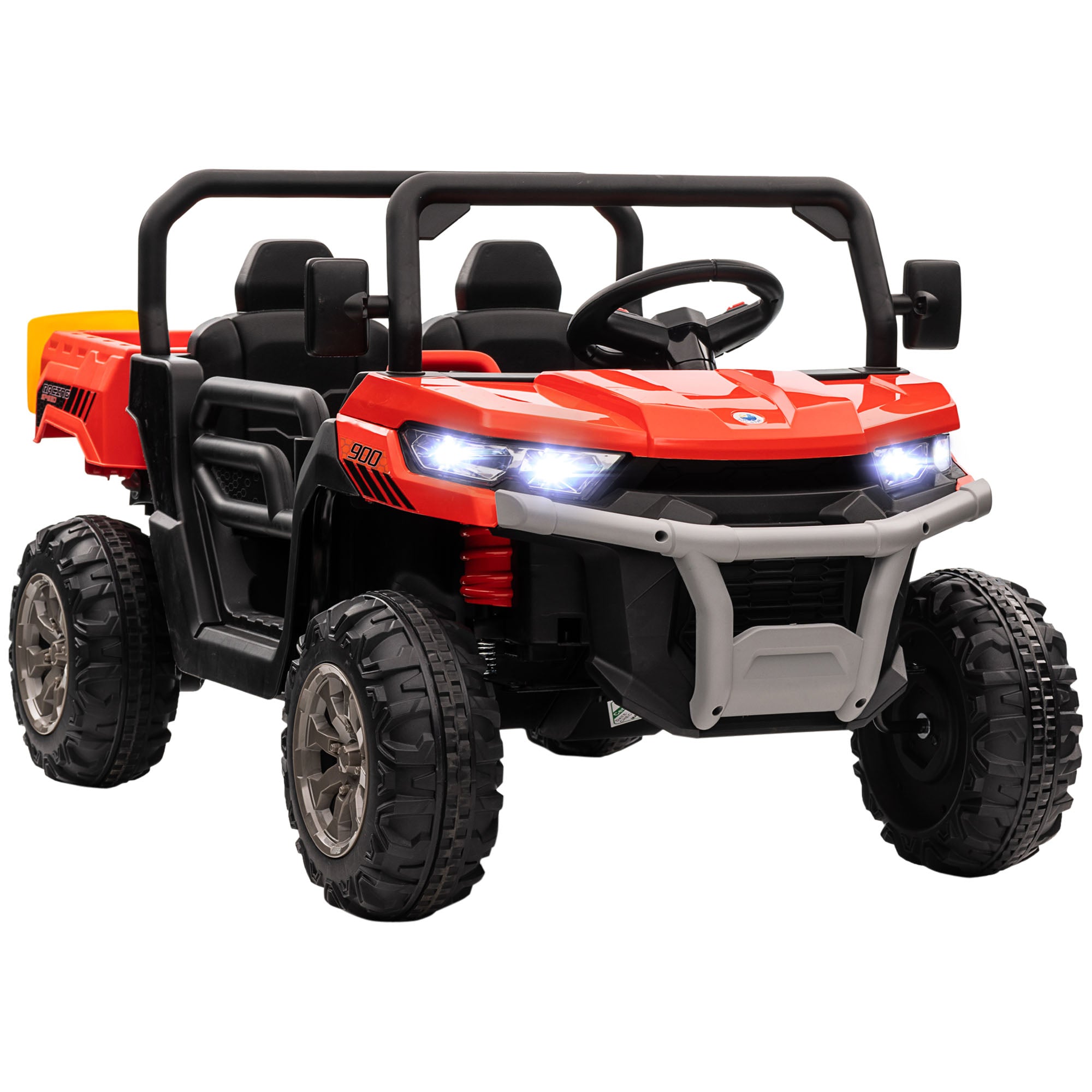 HOMCOM 12V 2 Seater Kids Electric Ride-On Car with Electric Bucket, Remote Control - Red - North Peak Garden Furniture
