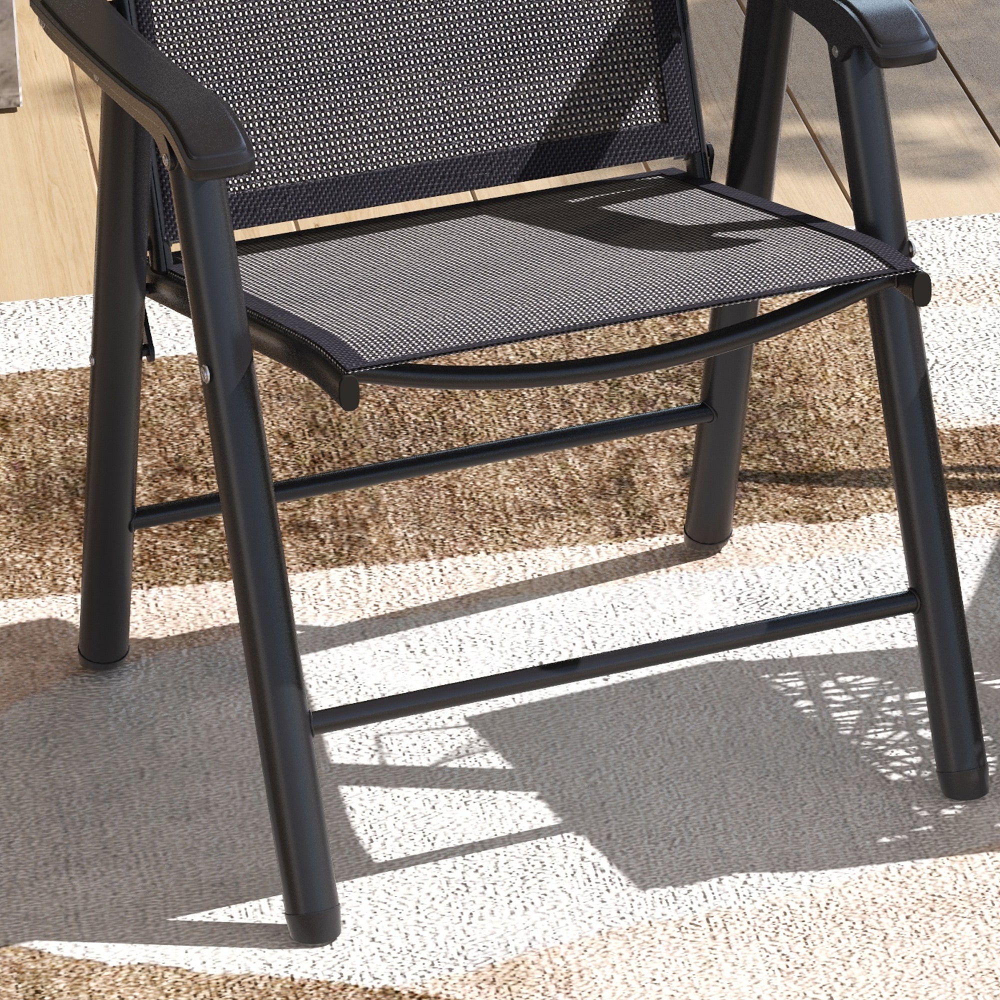 Outsunny Set of 4 Folding Garden Chairs, Metal Frame Garden Chairs Outdoor Patio Park Dining Seat with Breathable Mesh Seat, Dark Grey - North Peak Garden Furniture