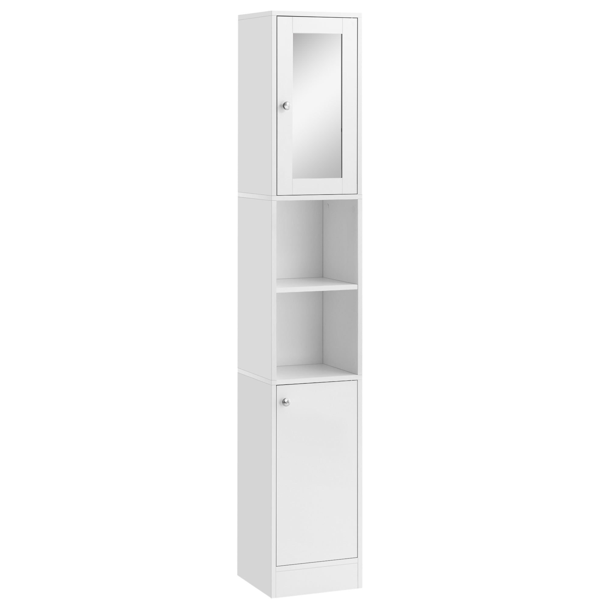 kleankin Tall Bathroom Storage Cabinet with Mirror, Freestanding Floor Cabinet Tallboy Unit with Adjustable Shelves, White - North Peak Garden Furniture
