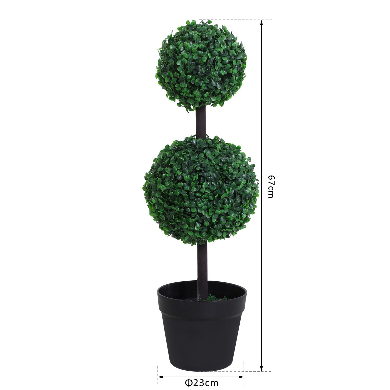 Outsunny Set of 2 Artificial Boxwood Ball Topiary Trees Potted Decorative Plant Outdoor and Indoor Décor (67cm) - North Peak Garden Furniture