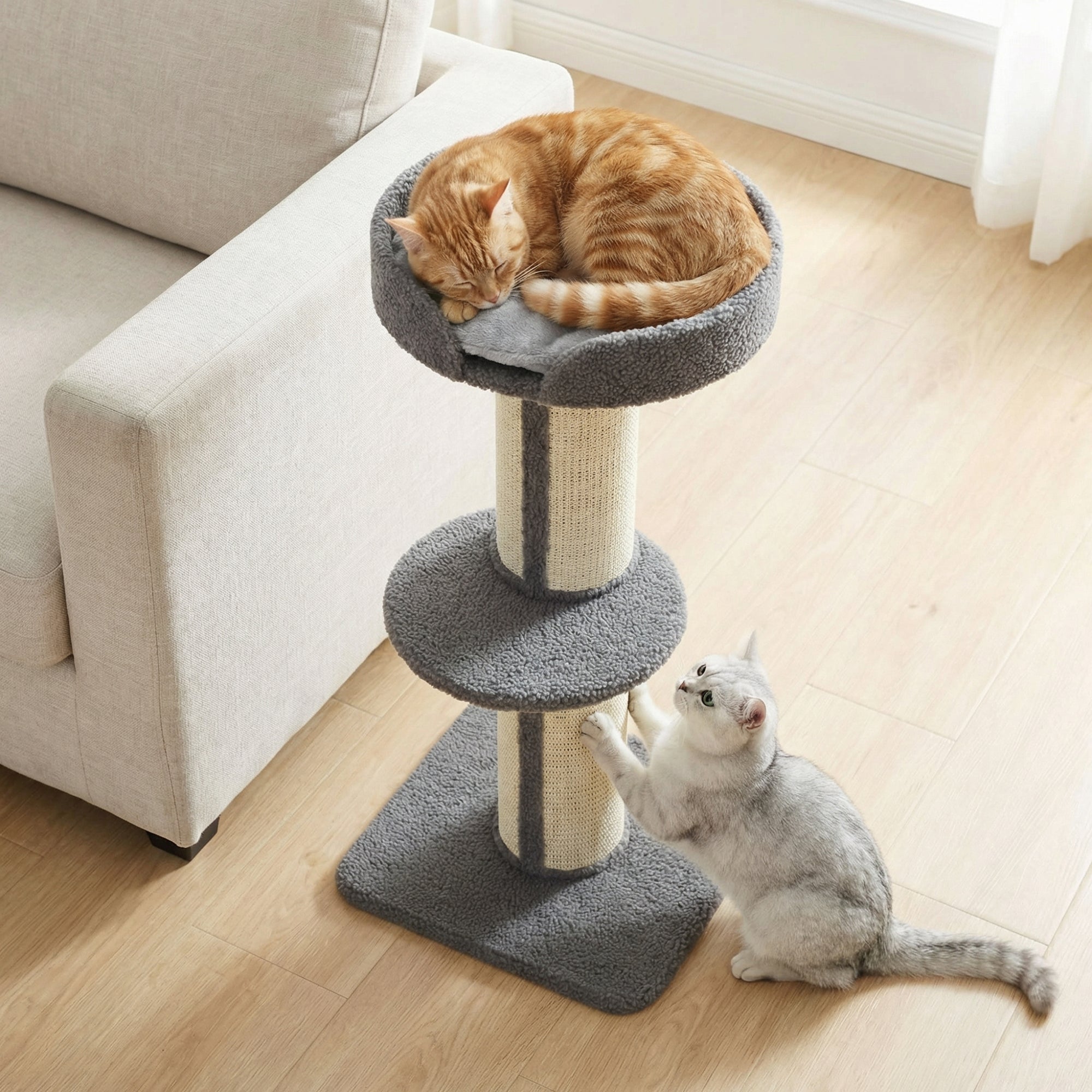 PawHut 91cm Cat Tower Scratching Posts Cat Tree for Indoor Cats Kitten Activity Centre Grey