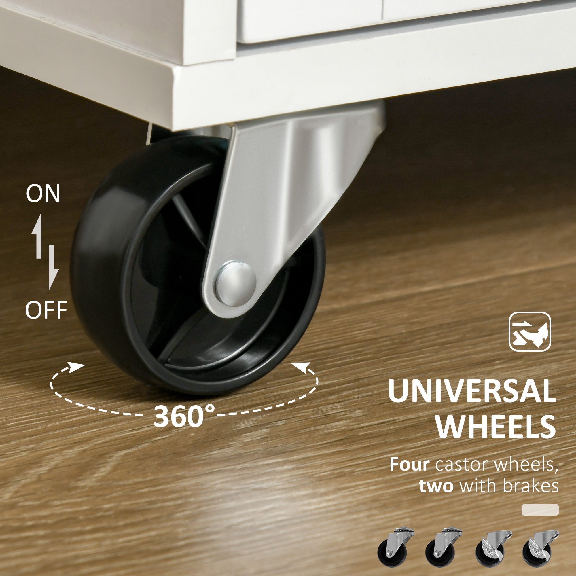 HOMCOM Modern Rolling Kitchen Island Storage Cart Utility Trolley with Rubberwood Top Two Drawers-White - North Peak Garden Furniture
