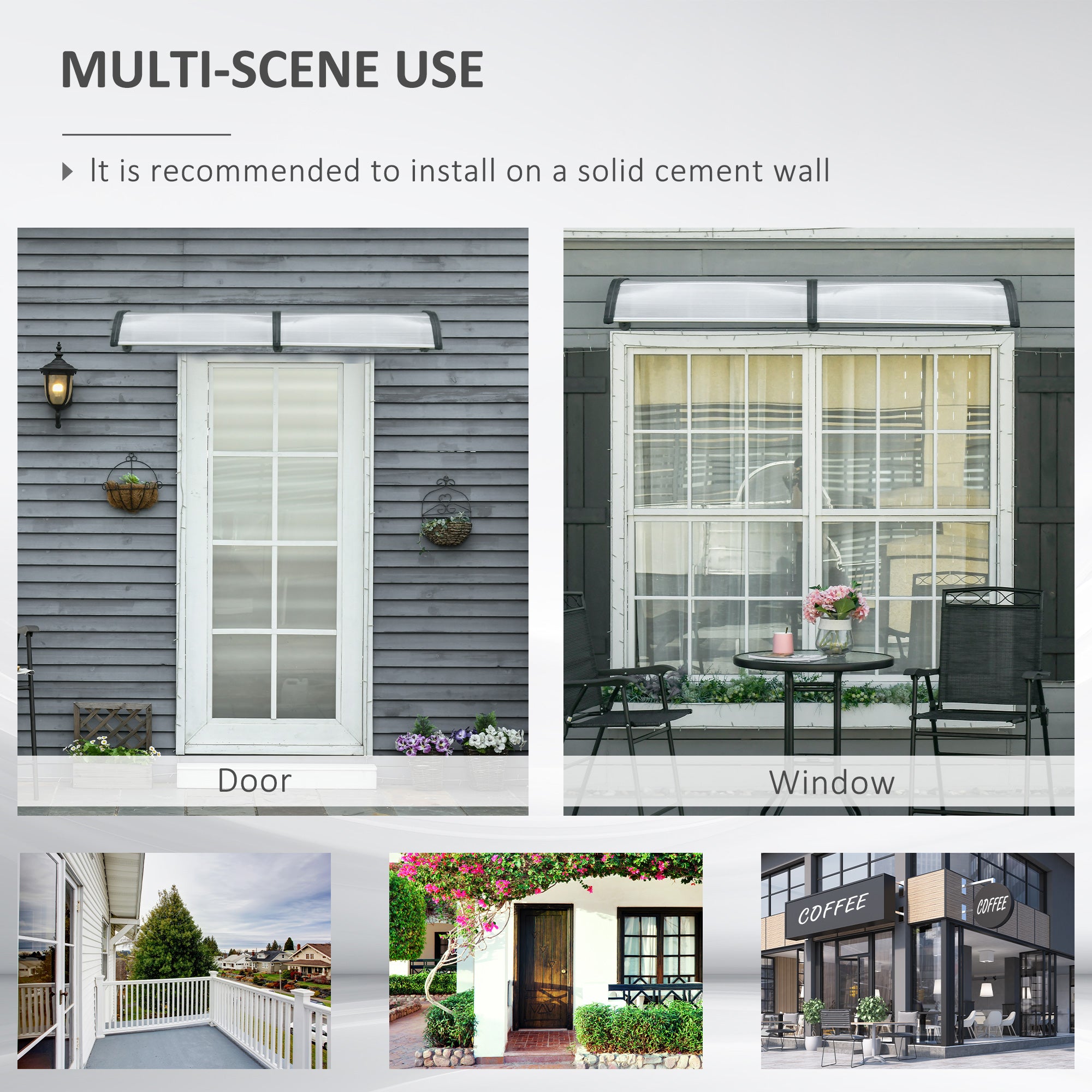 Outsunny Front Door Canopy, Outdoor Awning, 200 x 96cm Rain Shelter for Window, Porch and Front/Back Door, Clear - North Peak Garden Furniture