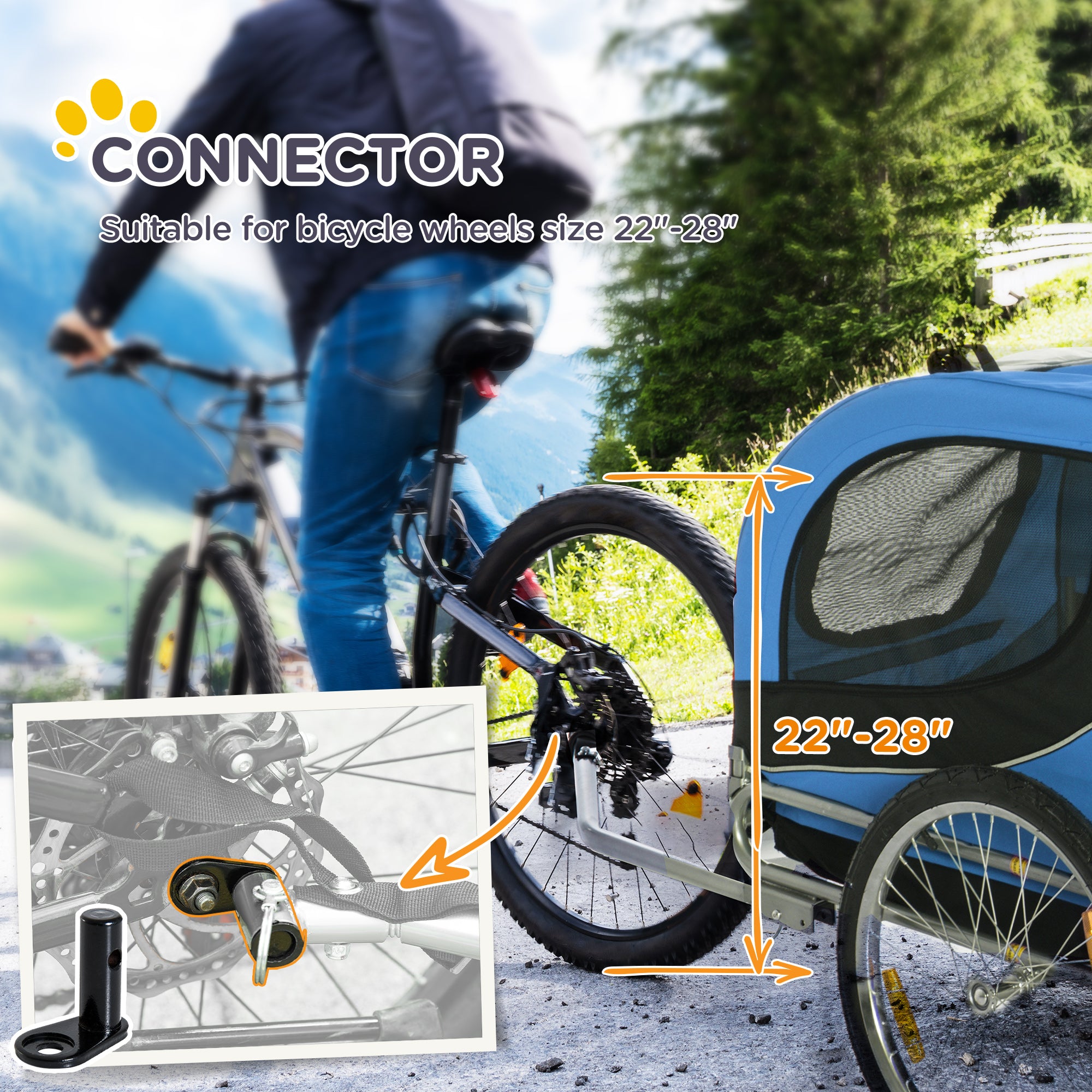 PawHut Steel Dog Bike Trailer Pet Cart Carrier for Bicycle Kit Water Resistant with Hitch Coupler Travel Black and Blue - North Peak Garden Furniture