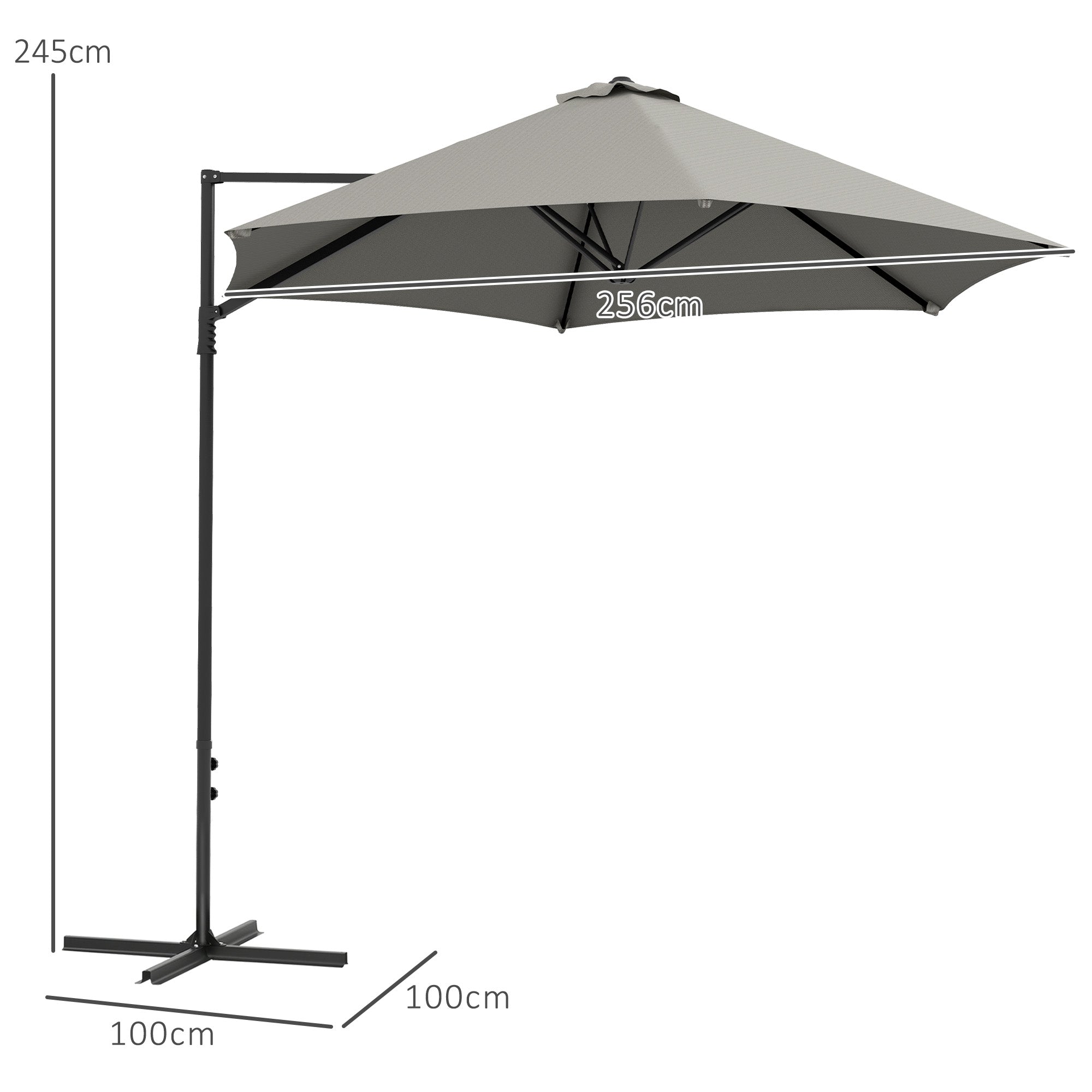 Outsunny 2.5M Garden Cantilever Parasol, Offset Roma Patio Umbrella Hanging Sun Shade Canopy Shelter with 360° Rotation and Cross Base, Light Grey - North Peak Garden Furniture