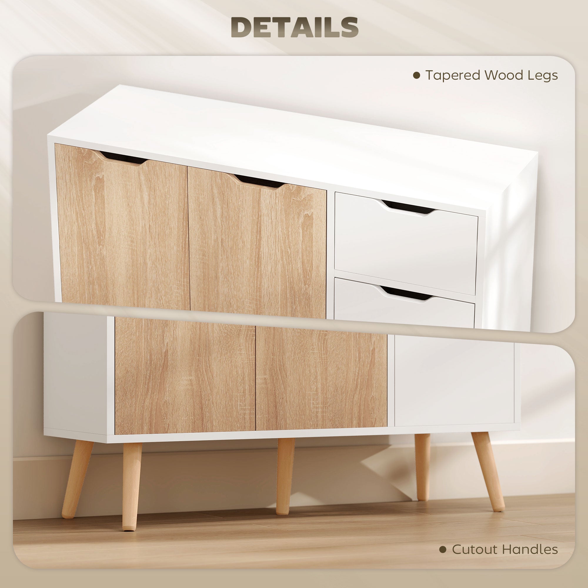 HOMCOM Sideboard Floor Standing Storage Cabinet with Drawer for Bedroom, Living Room, Home Office, Natural