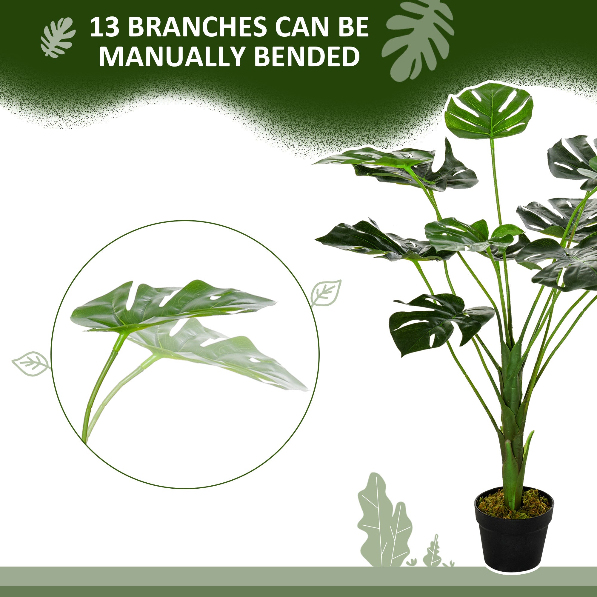 HOMCOM 2 Pack Decorative Artificial Monstera Plants in Pot Fake Plants for Home Indoor Outdoor Decor, 85cm, Green - North Peak Garden Furniture
