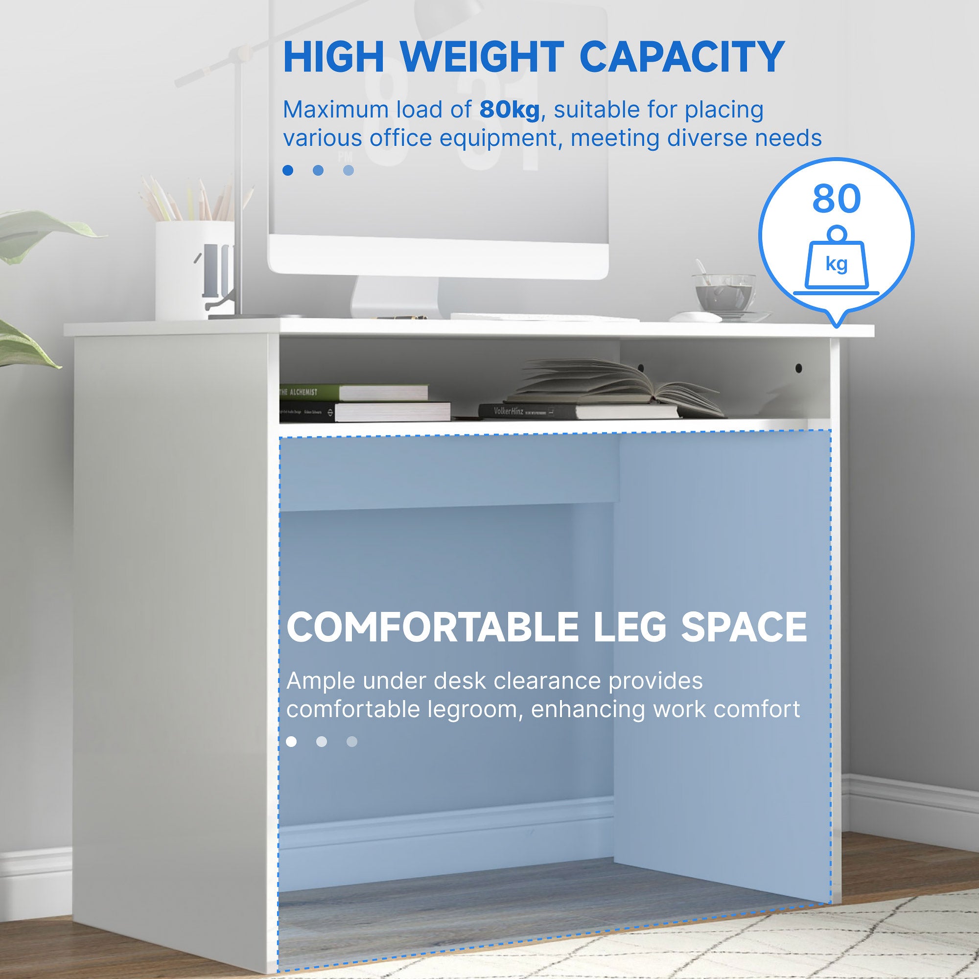 HOMCOM 90 x 50cm Computer Table, Modern Home Office Desk, Small Writing Desk with Storage Shelf, High Gloss White - North Peak Garden Furniture