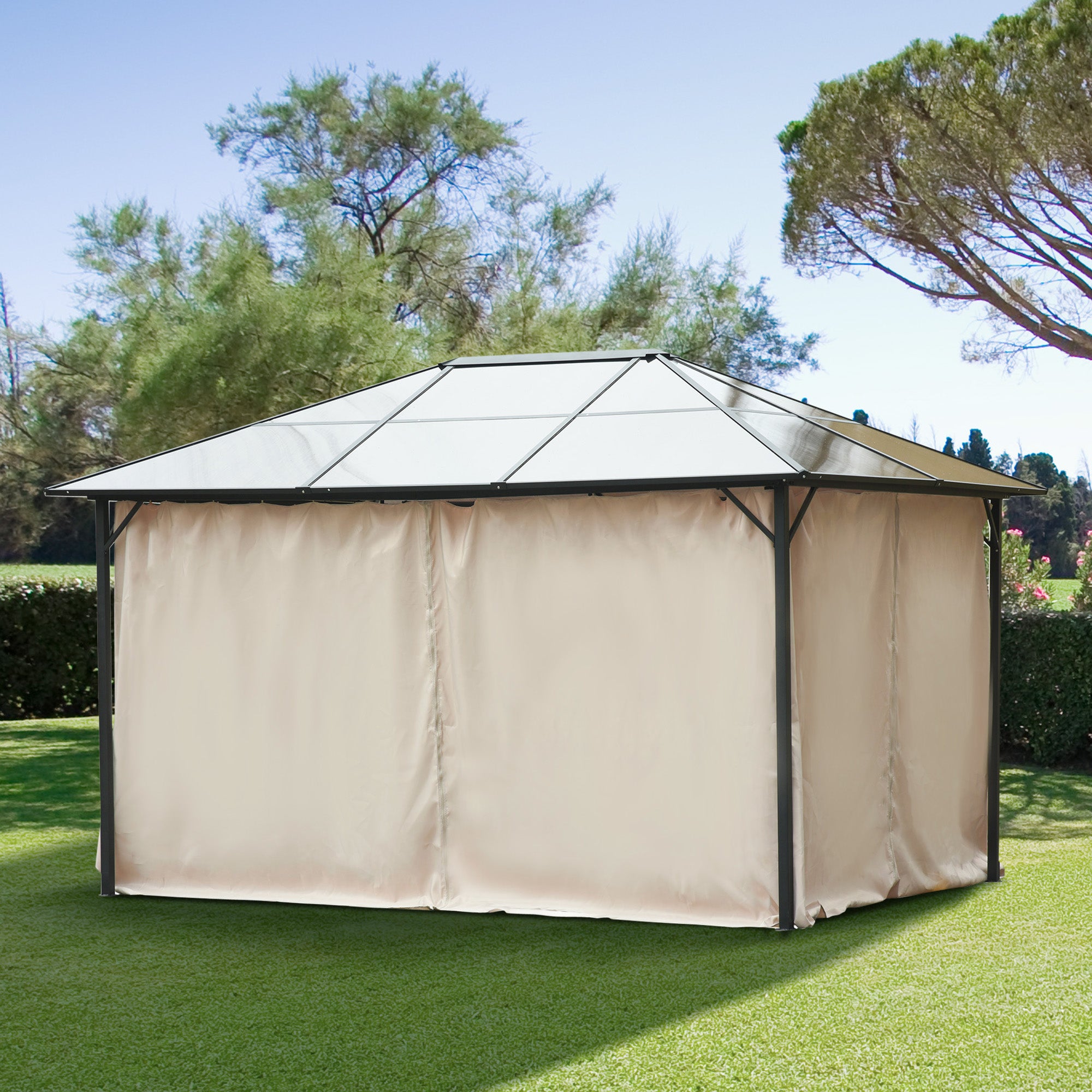 Outsunny 4 Pack Universal Gazebo Replacement Sidewalls Privacy Panel for Most 3 x 4m Gazebo Canopy Pavillion Outdoor Shelter Curtains Accessories Beige - North Peak Garden Furniture