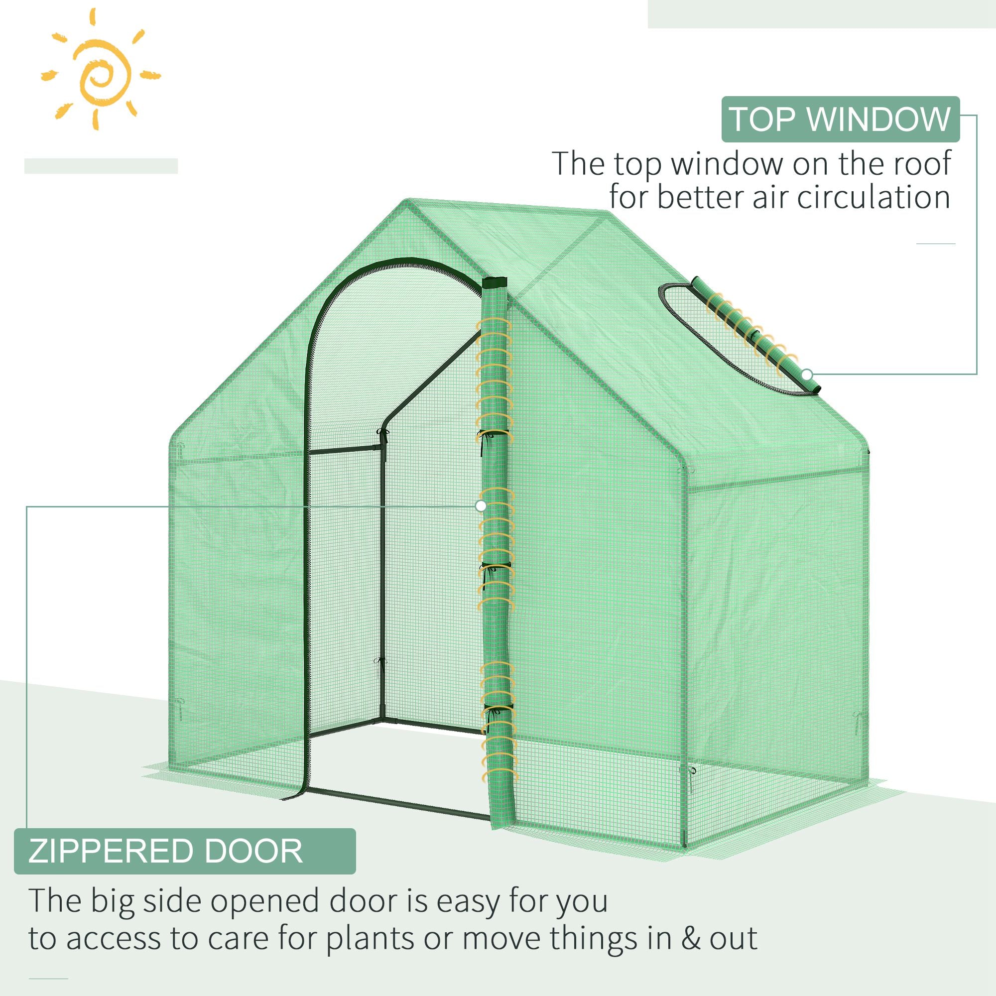 Outsunny Walk in Greenhouse Garden Grow House with Roll Up Door and Window, 180 x 100 x 168 cm, Green