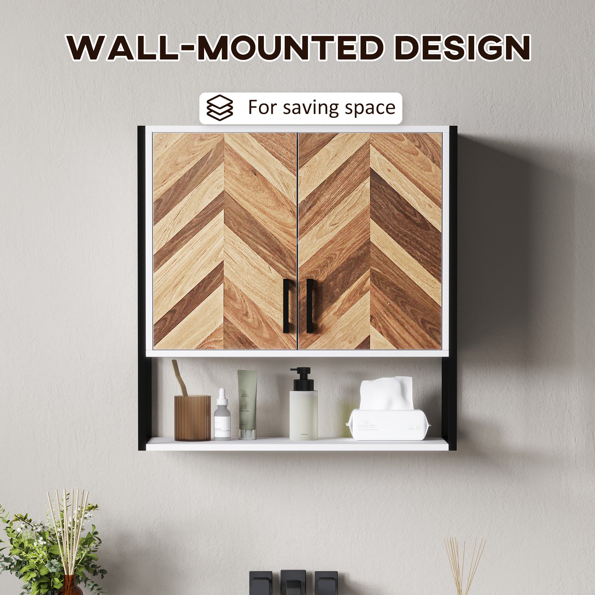 HOMCOM Bathroom Cabinet Wall Mounted, Bathroom Wall Cabinet Medicine Cabinet with 2 Doors, Adjustable Shelf, Walnut - North Peak Garden Furniture