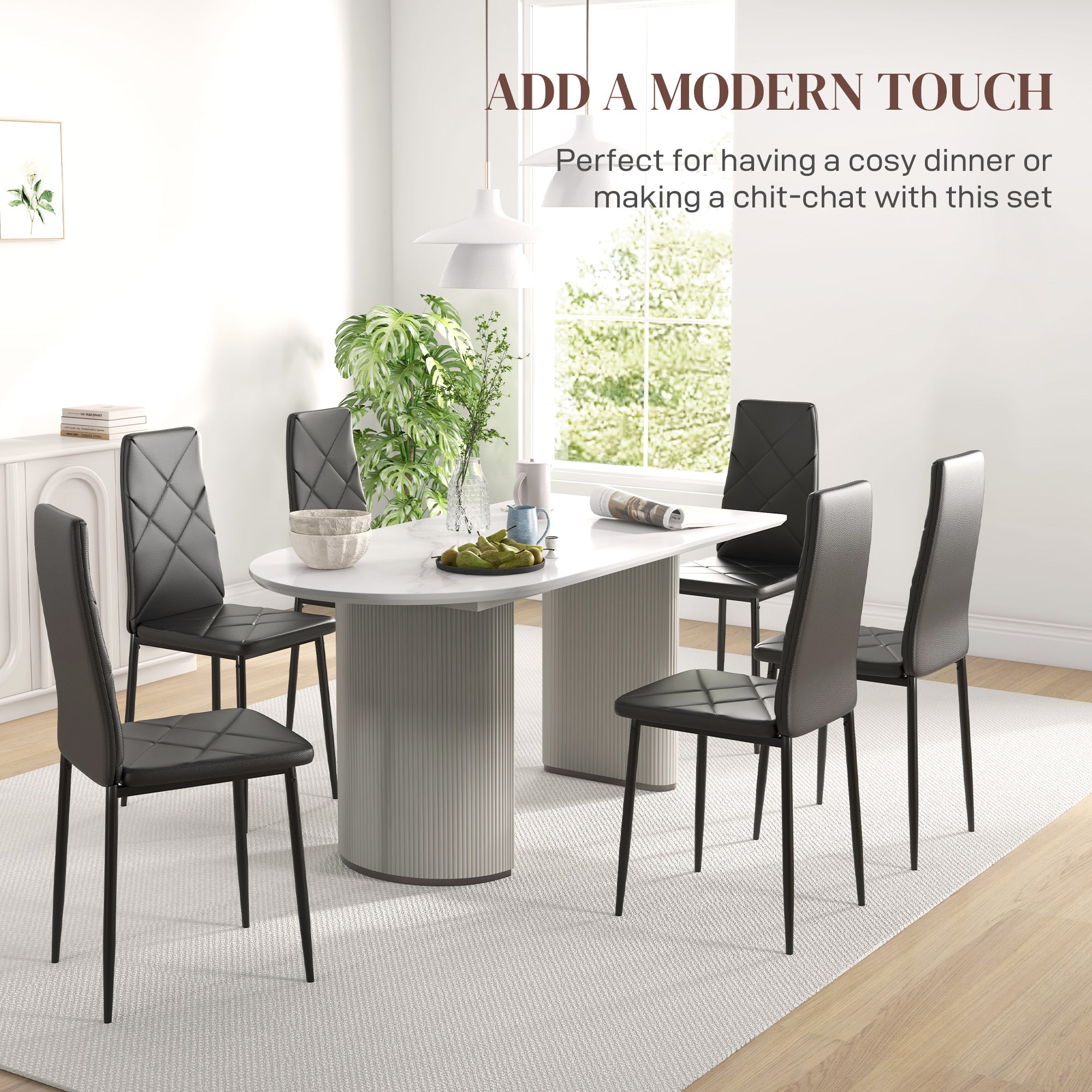 HOMCOM Set of 6 Faux Leather Dining Chairs - Black - North Peak Garden Furniture