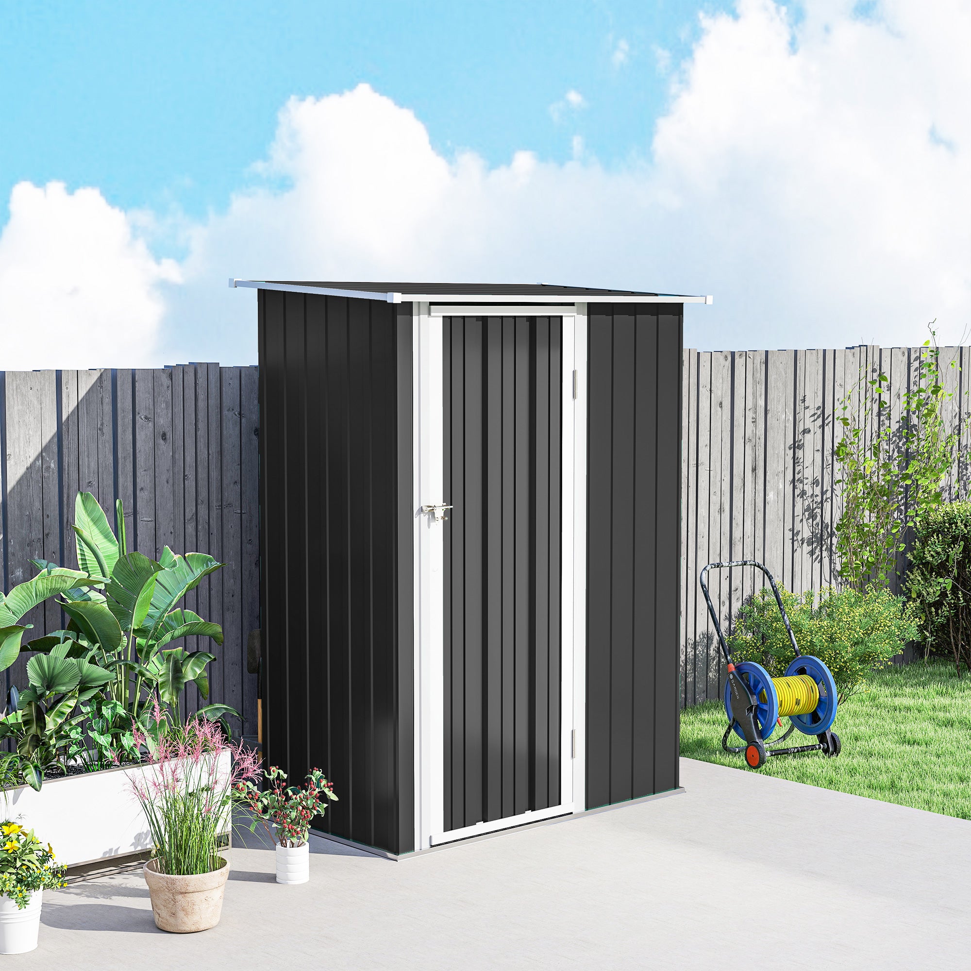 Outsunny 5ft x 3ft Garden Metal Storage Shed, Outdoor Tool Shed with Sloped Roof, Lockable Door for Tools, Equipment, Grey