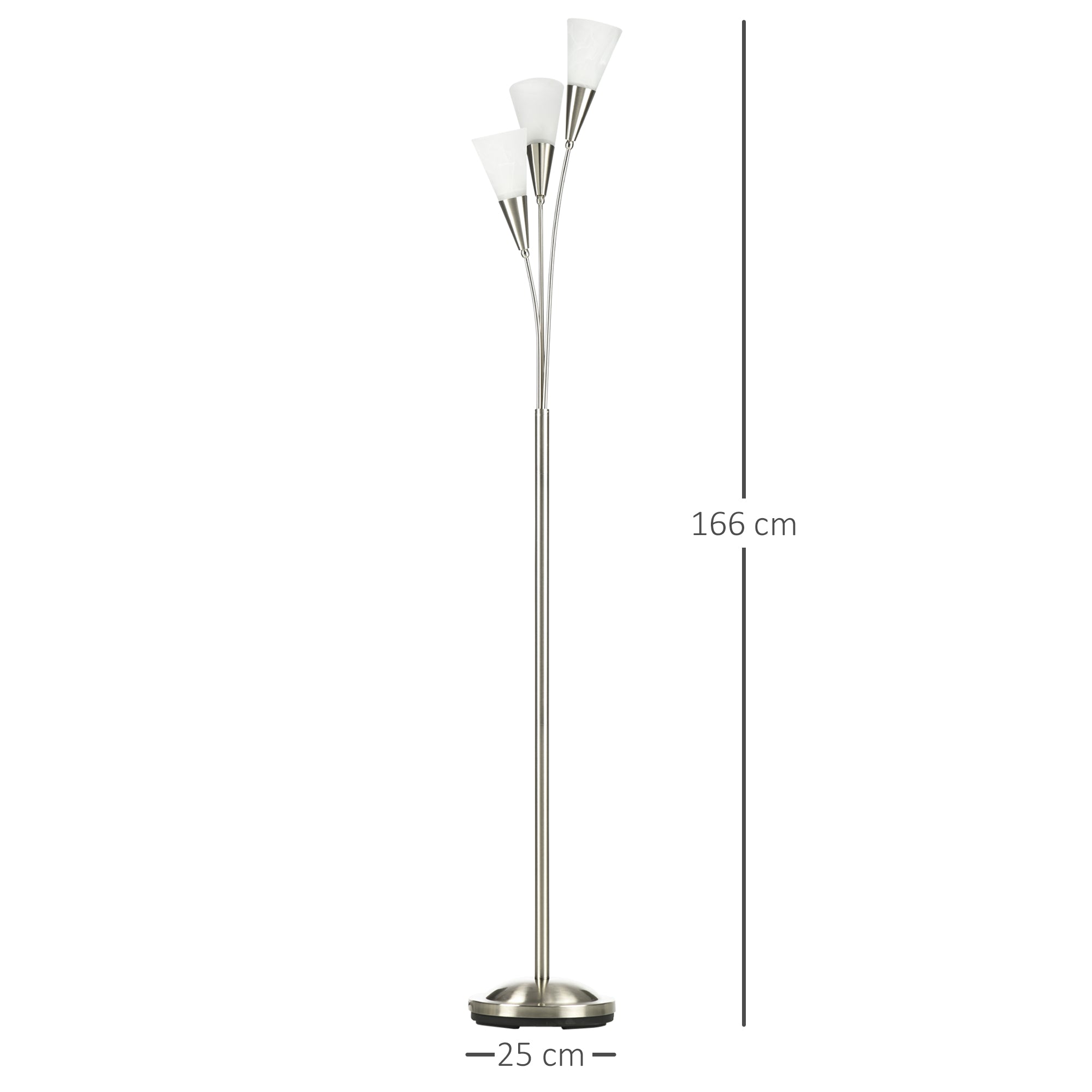 HOMCOM 3-Light Upright Floor Lamps for Living Room, Modern Standing Lamp for Bedroom with Steel Base, Bulb not Included, Silver - North Peak Garden Furniture
