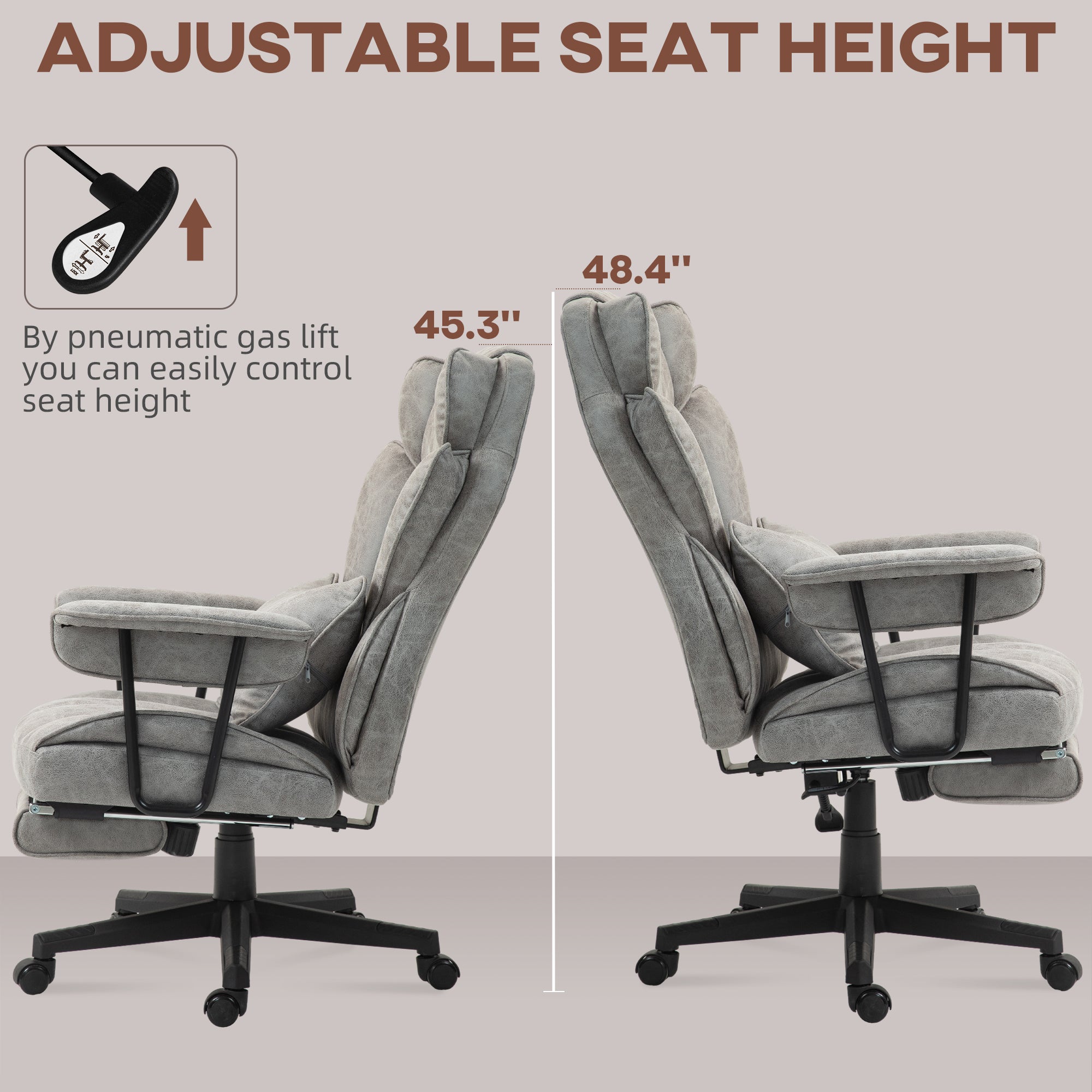 HOMCOM Executive Office Chair, Ergonomic Desk Chair with Foot Rest, Lumbar Support, Reclining Function and Wide Seat, Grey