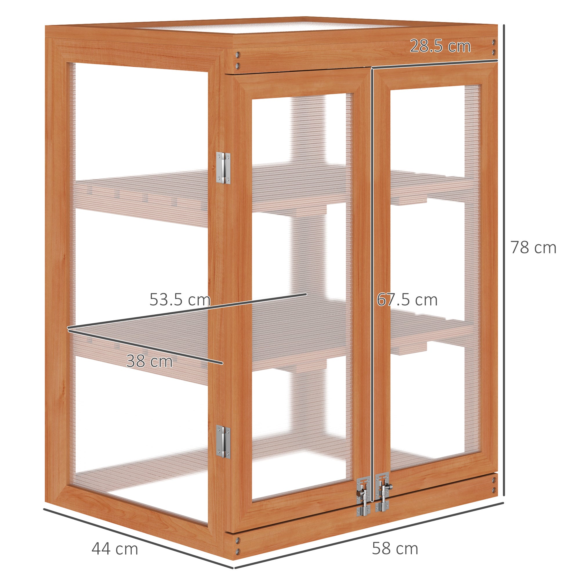 Outsunny 3-tier Wood Greenhouse Garden Polycarbonate Cold Frame Balcony Grow House w/ Storage Shelf for Plants, Flowers, Orange - North Peak Garden Furniture