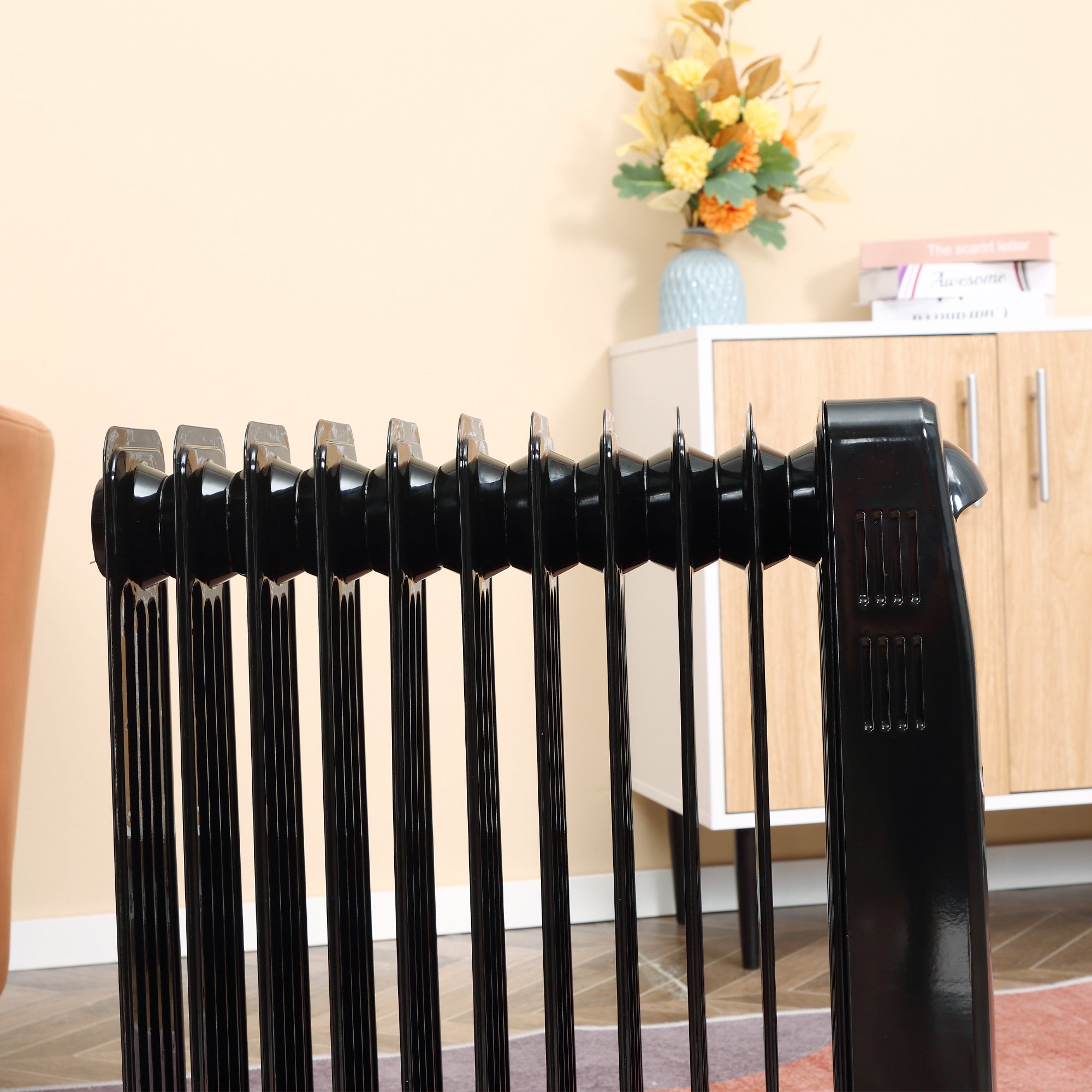 HOMCOM 2500W Digital Display Oil Filled Radiator, 11Fin Portable Electric Heater with Timer, Adjustable Thermostat, Three Heat settings, Safety Cut Off, Remote, Black - North Peak Garden Furniture